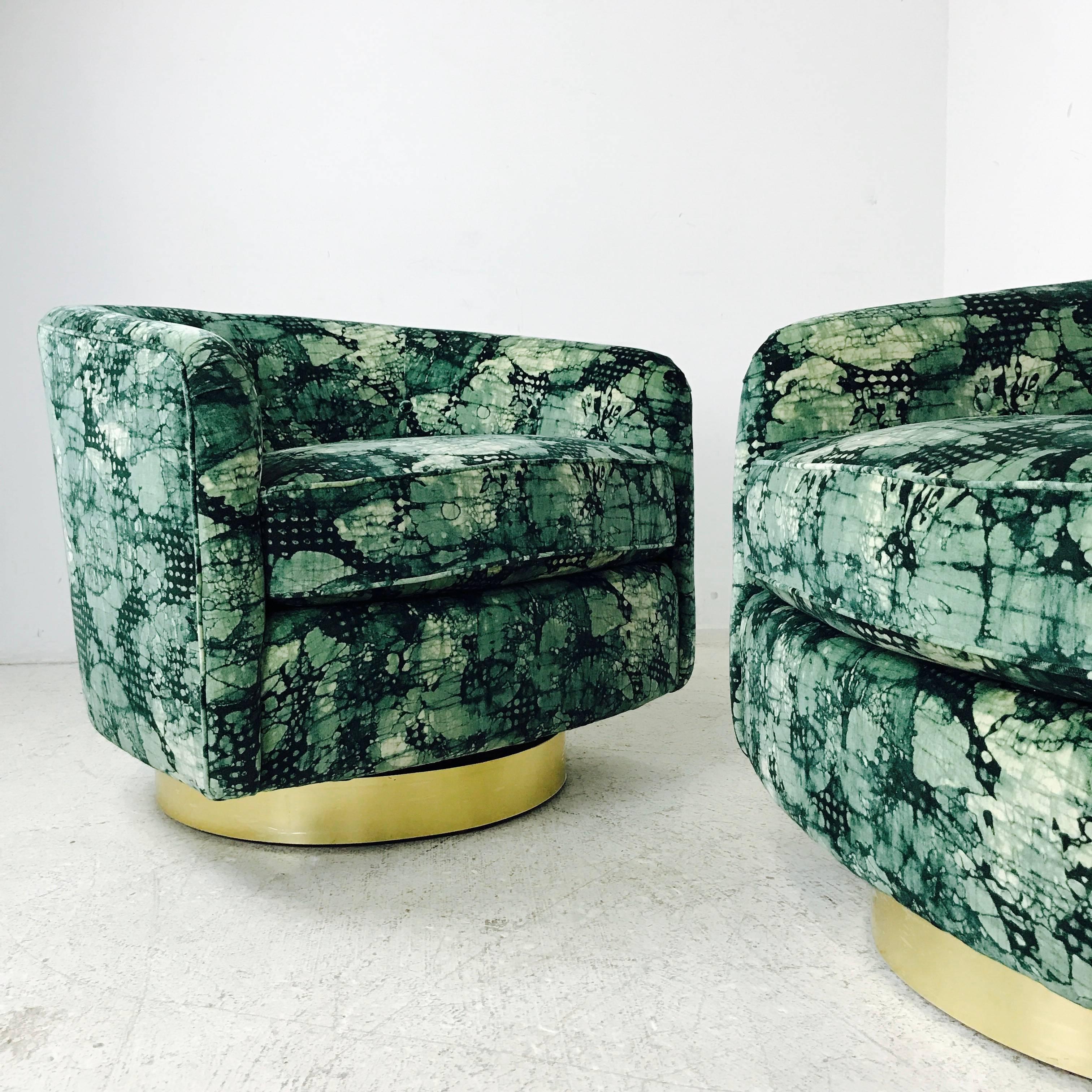 Pair of Milo Baughman Brass Swivel Lounge Chairs 1