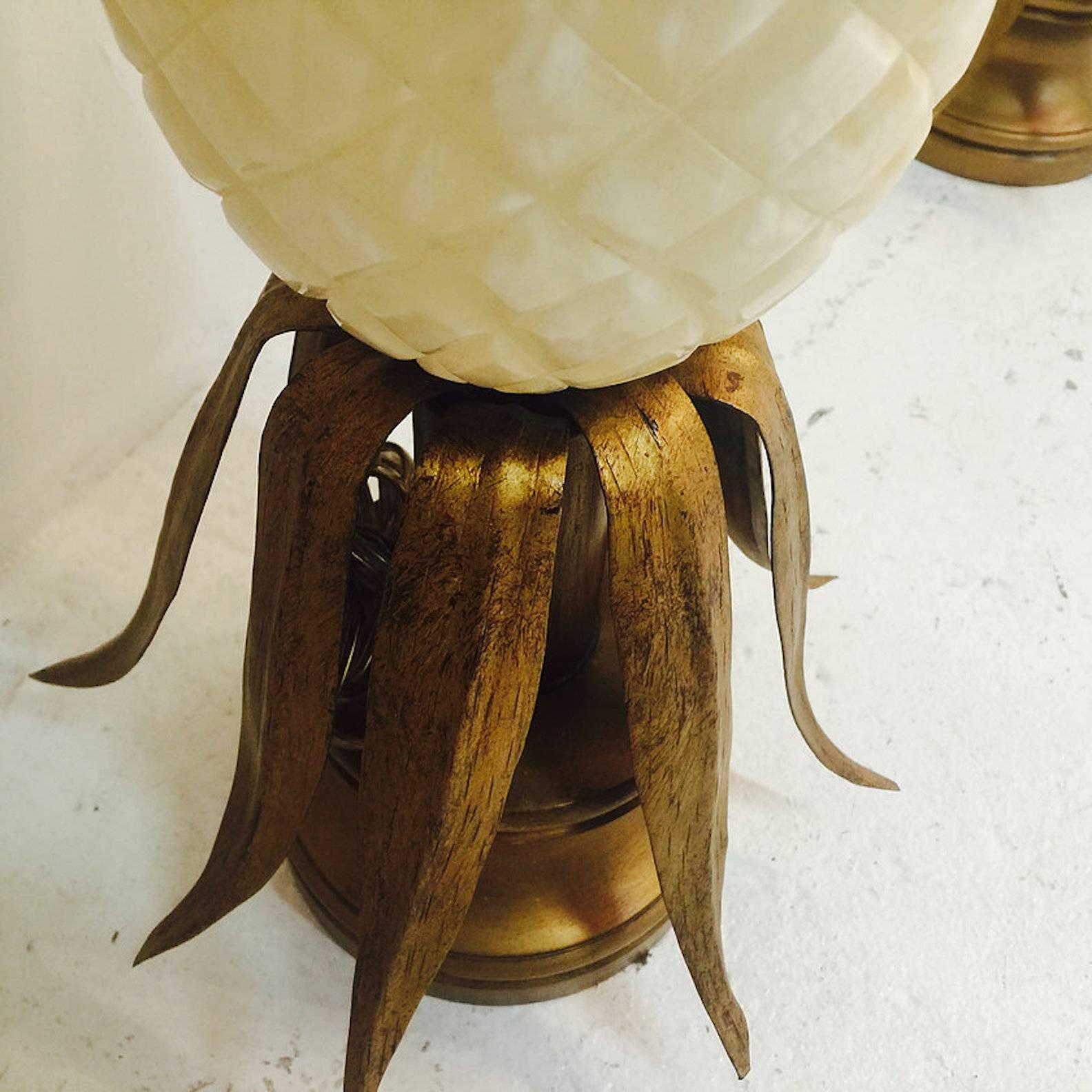 20th Century Pair of Alabaster Pineapple Table Lamps