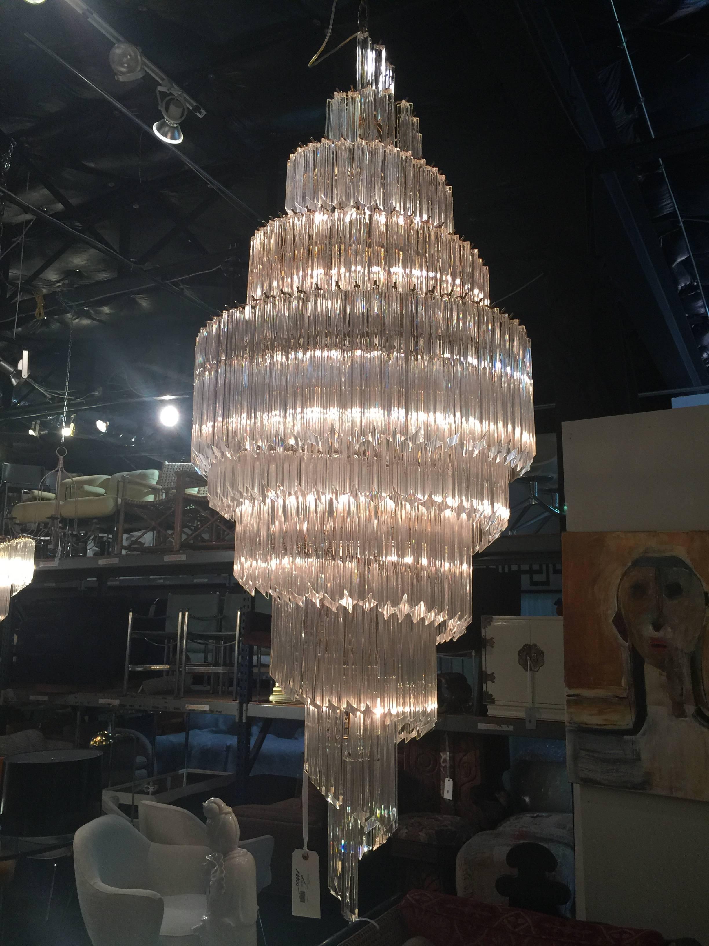 Monumental Spiral Crystal Venini Chandelier In Good Condition In Dallas, TX