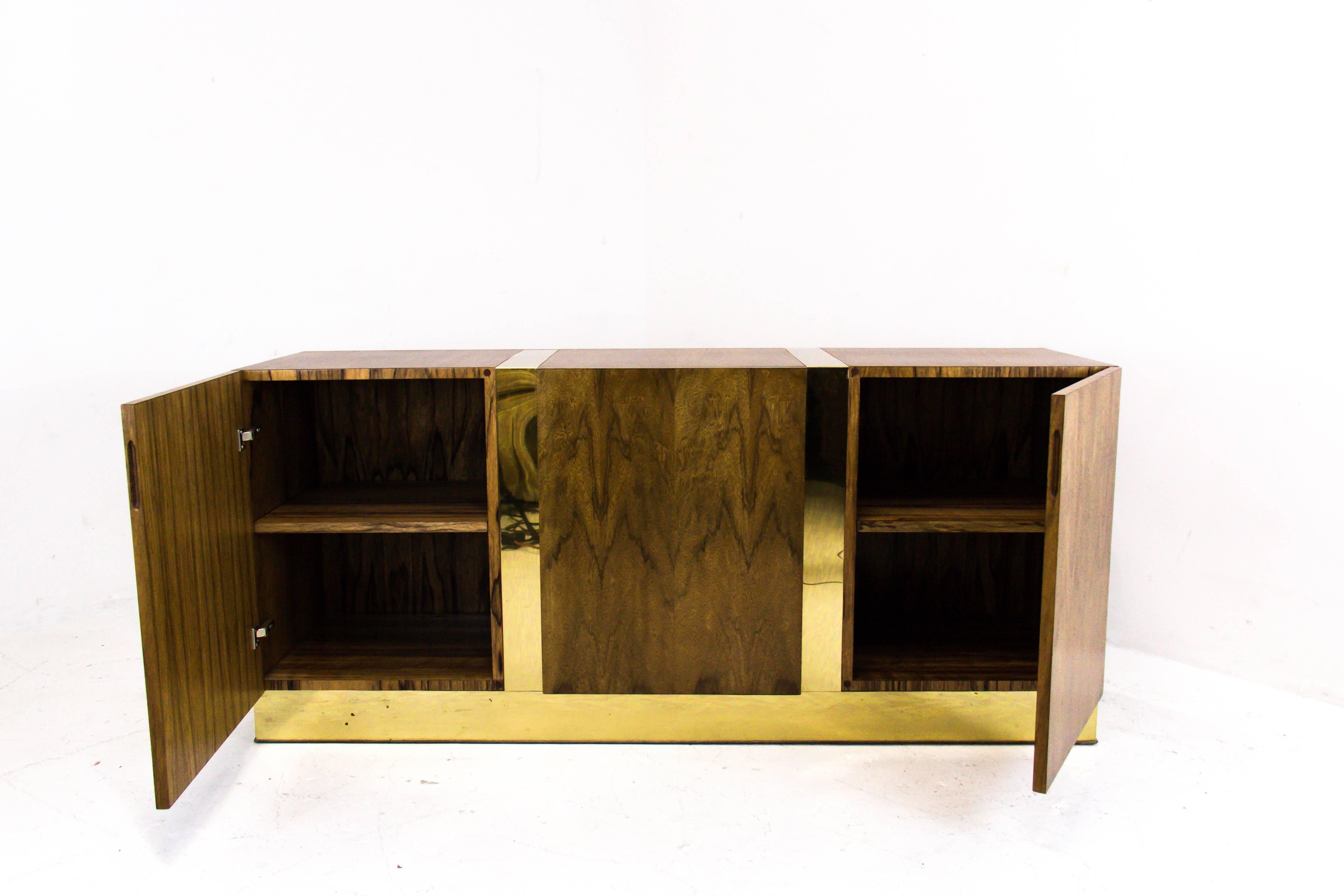 Plated Zebra Wood and Brass Credenza by Milo Baughman