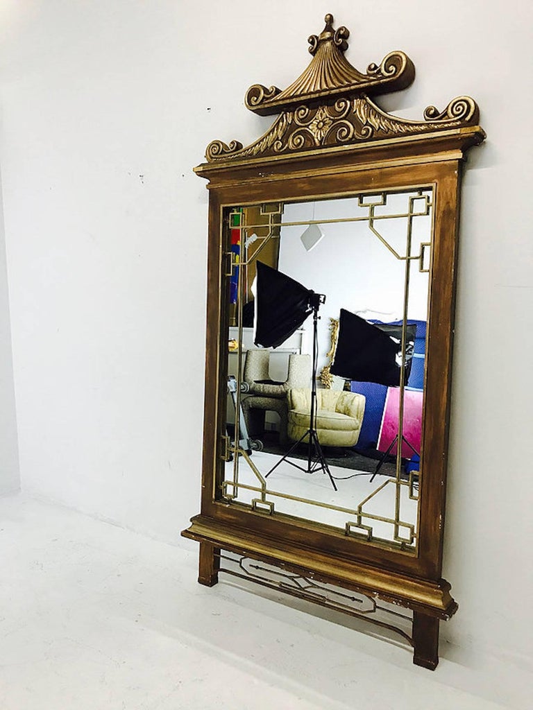 Monumental Gold Double Pagoda Asian Mirror For Sale at 1stdibs