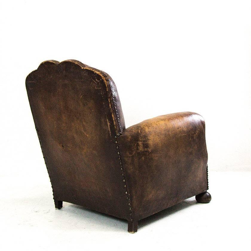 Mid-Century Modern Pair of Vintage Cognac Leather Club Chairs