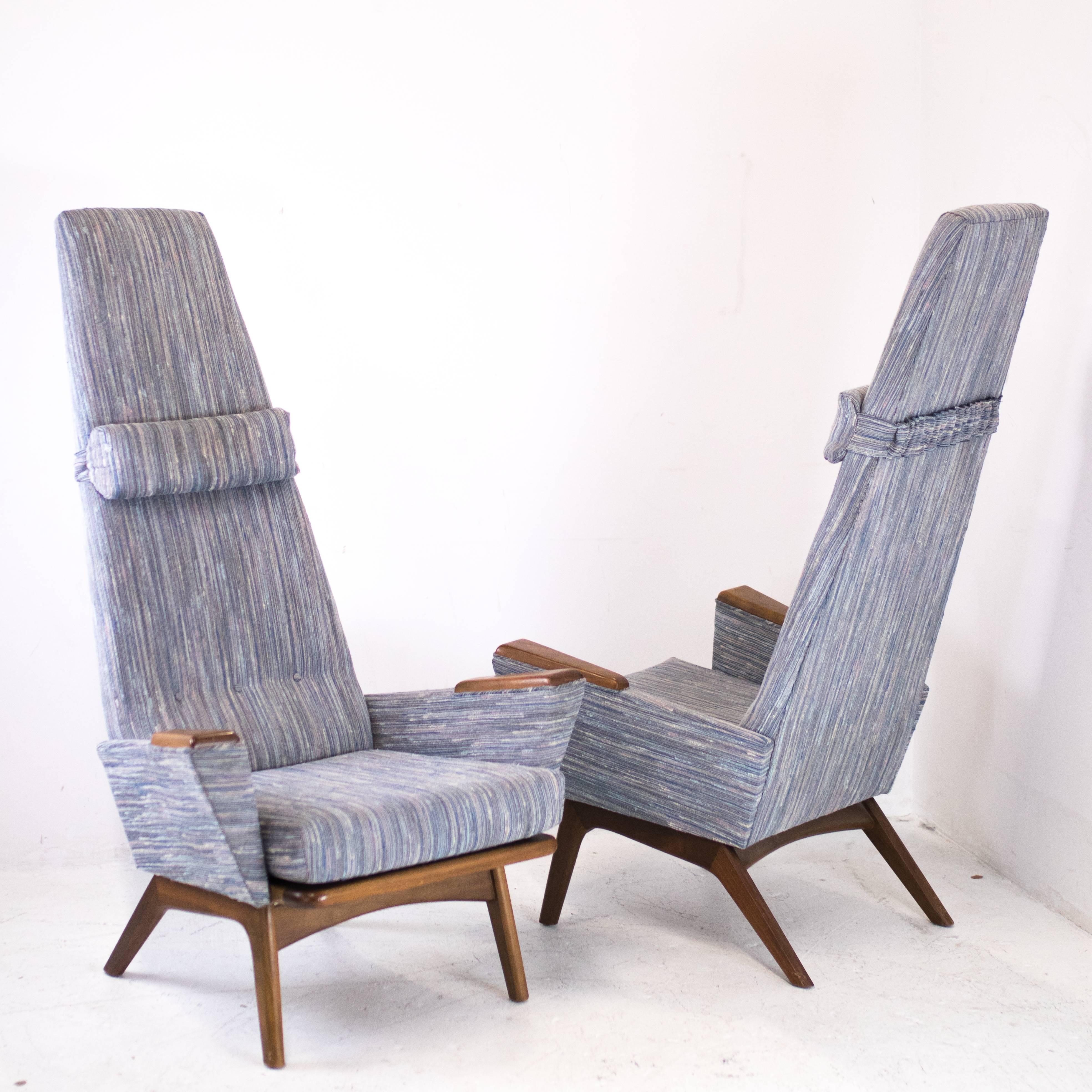 Pair of 1865-C slim Jim lounge chairs by Adrian Pearsall for Craft Associates. Chairs are in good found condition with wear from age and use. Upholstery and refinishing is recommended. 

dimensions: 32