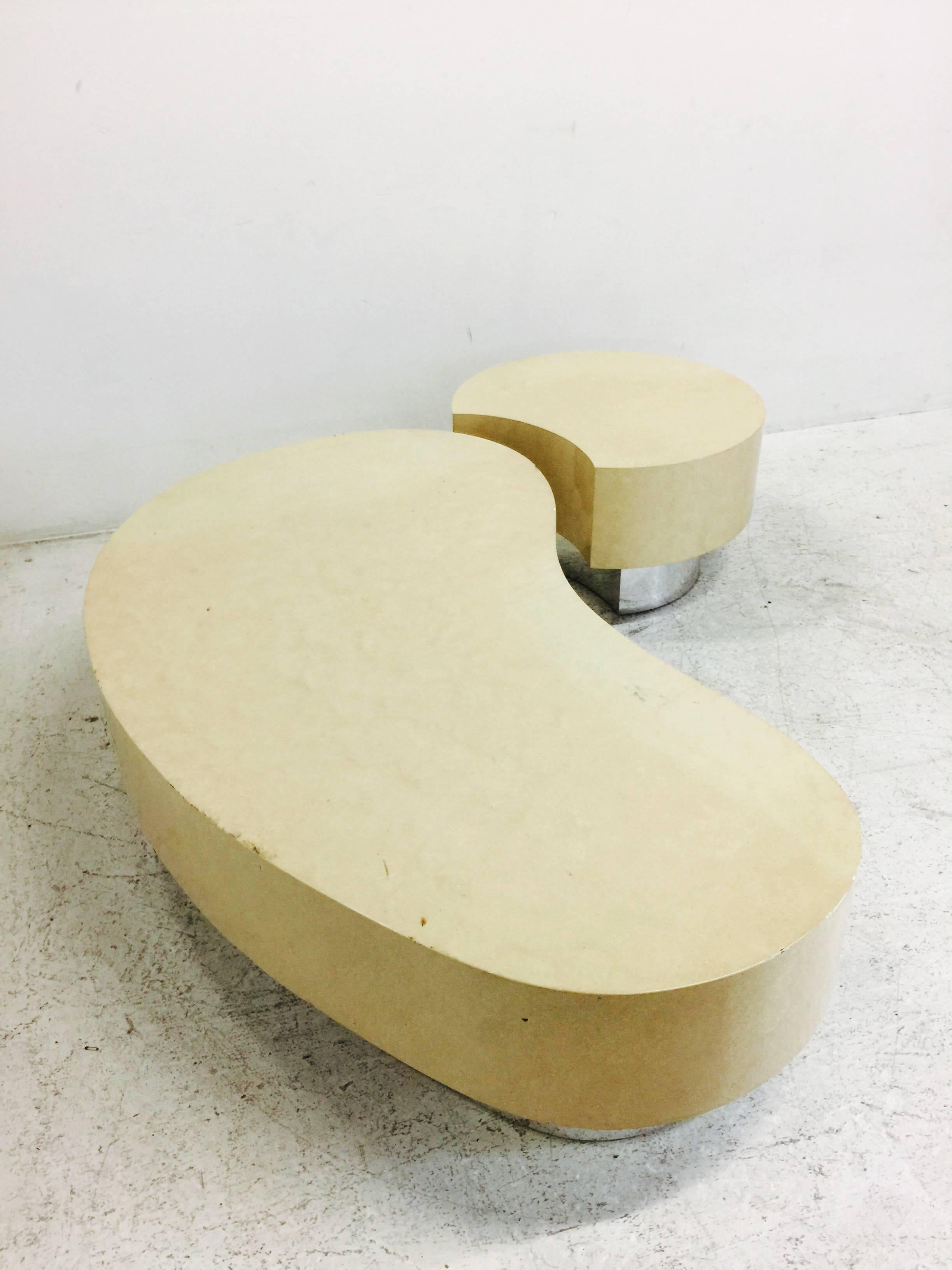 Two-Piece Faux Goat Kidney Shaped Coffee Table in the Style of Karl Springer In Good Condition In Dallas, TX