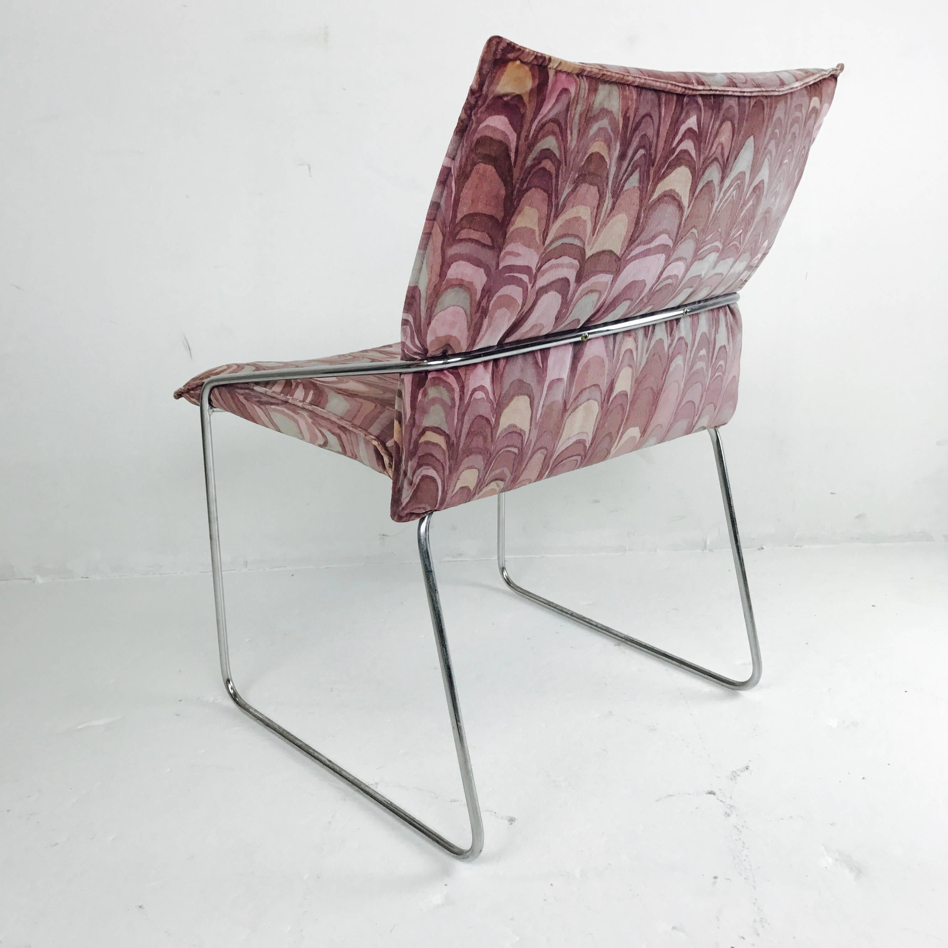 Set of Four Modern Chrome Dining Chairs with Jack Lenor Larsen Fabric 2