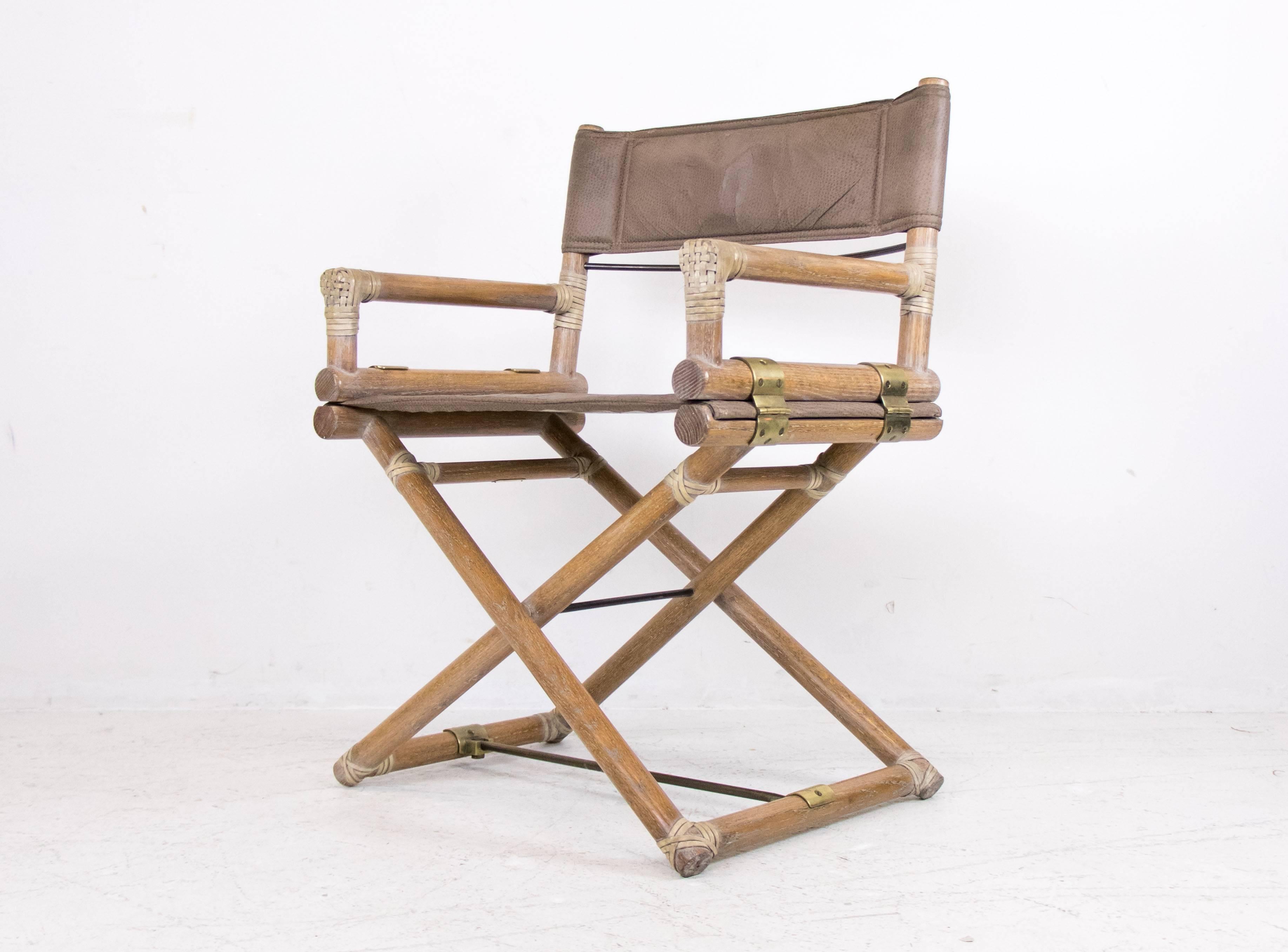 20th Century Set of Six McGuire Bamboo Campaign Chairs with Pigskin Upholstery