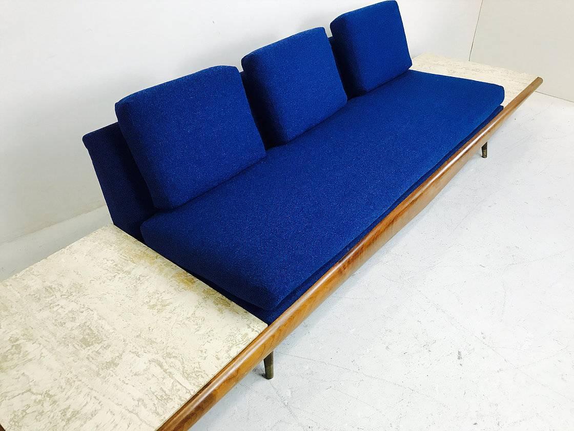 Mid-Century Modern Adrian Pearsall Sofa with Built-In Travertine Side Tables