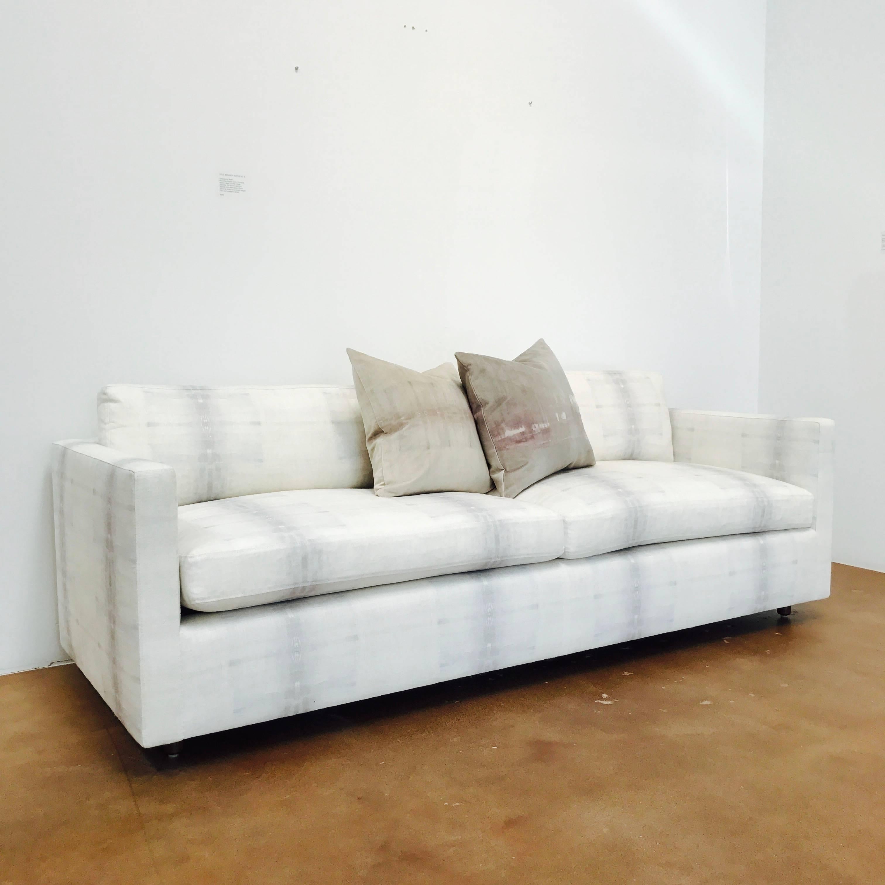 Tuxedo sofa by Martin Brattude. Newly upholstered in a custom linen fabric.

Dimensions: 84