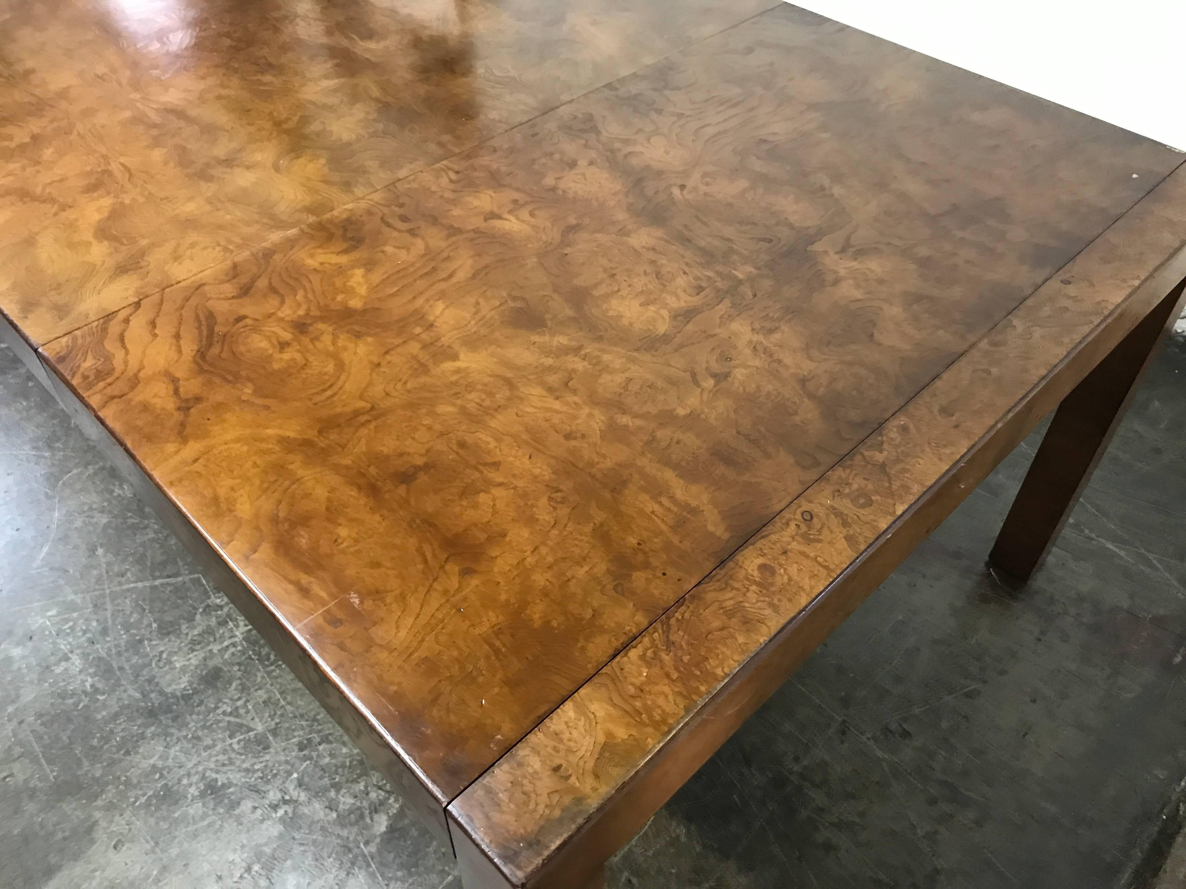 20th Century Burl Wood Parsons Style Dining Table by Widdicomb