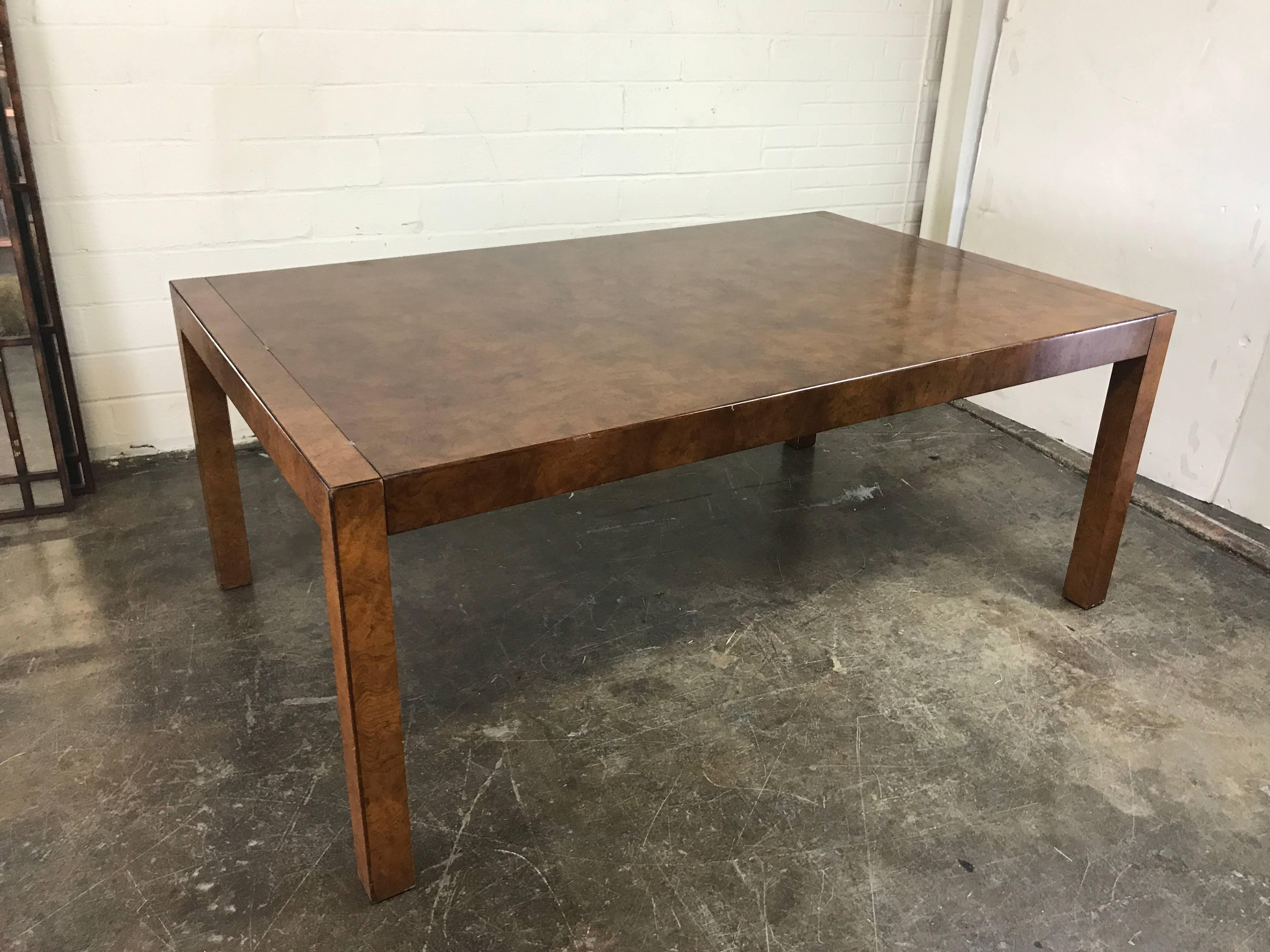 Mid-Century Modern Burl Wood Parsons Style Dining Table by Widdicomb