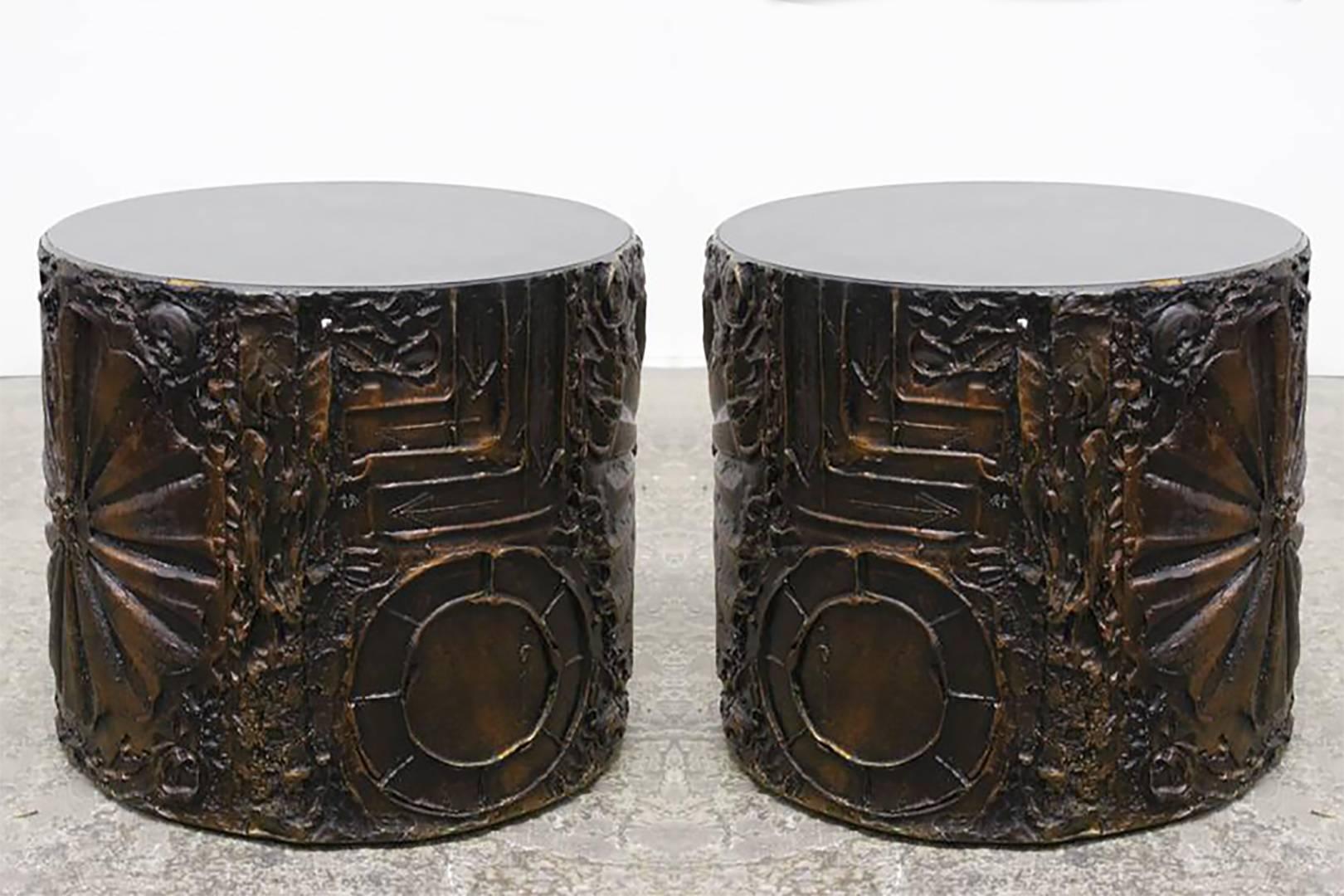 Pair of Brutalist side tables in dark bronze and black cast resin by Adrian Pearsall for Craft Associates. There is wear do to age and use, but in good vintage condition, circa 1960s

Dimensions: 17.5