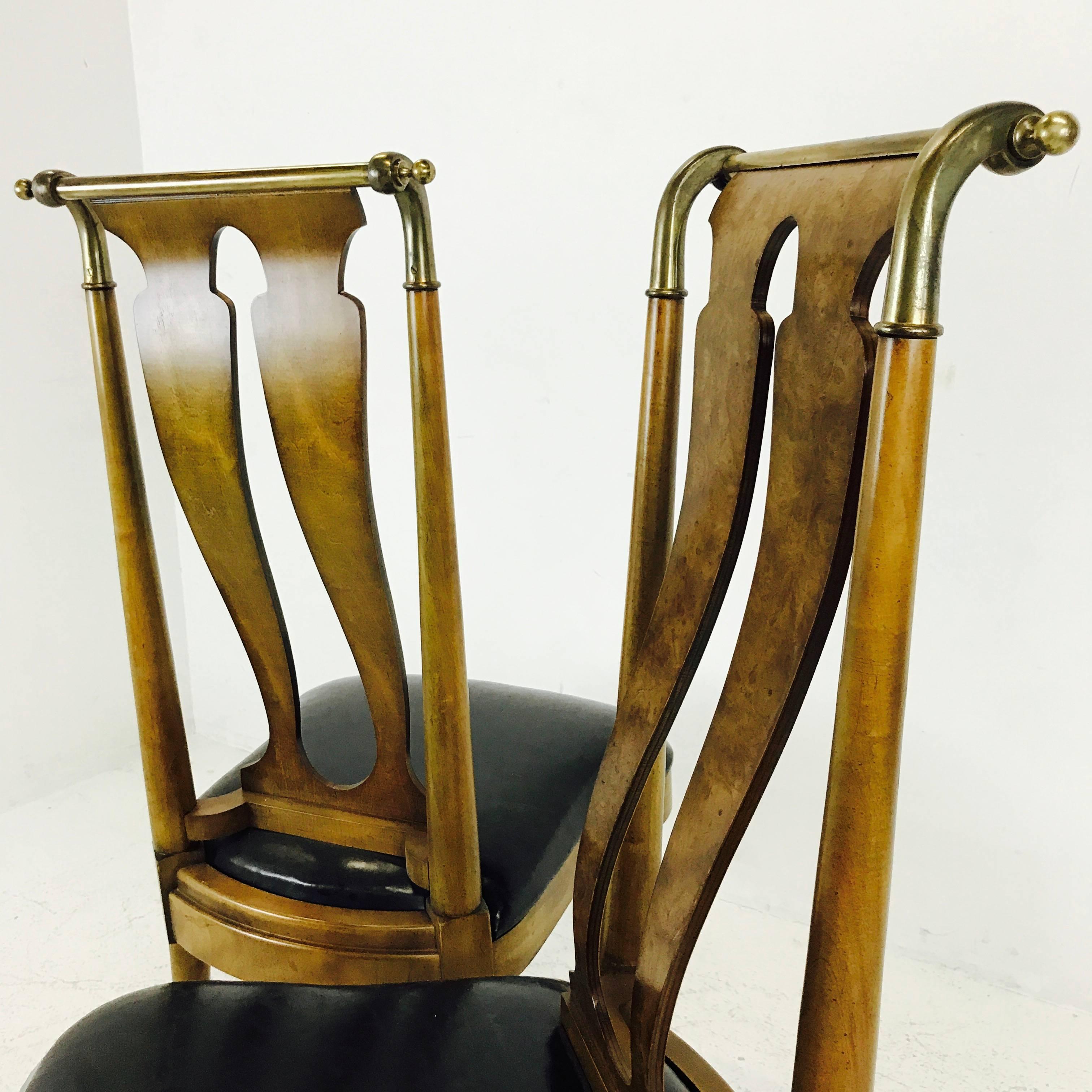 Pair of Italianate Burl Wood and Brass Side Chairs In Good Condition In Dallas, TX