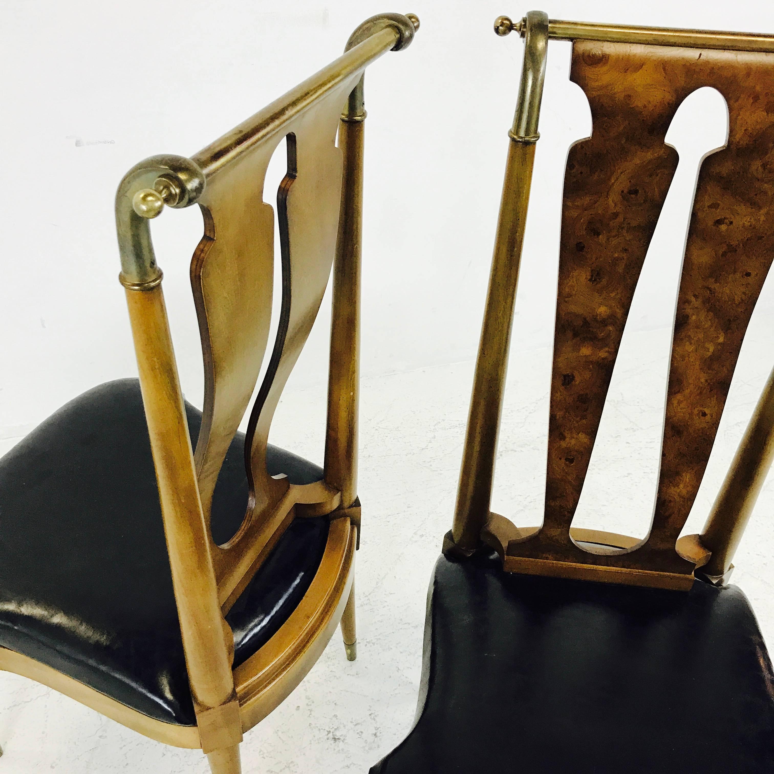 Pair of Italianate Burl Wood and Brass Side Chairs 1
