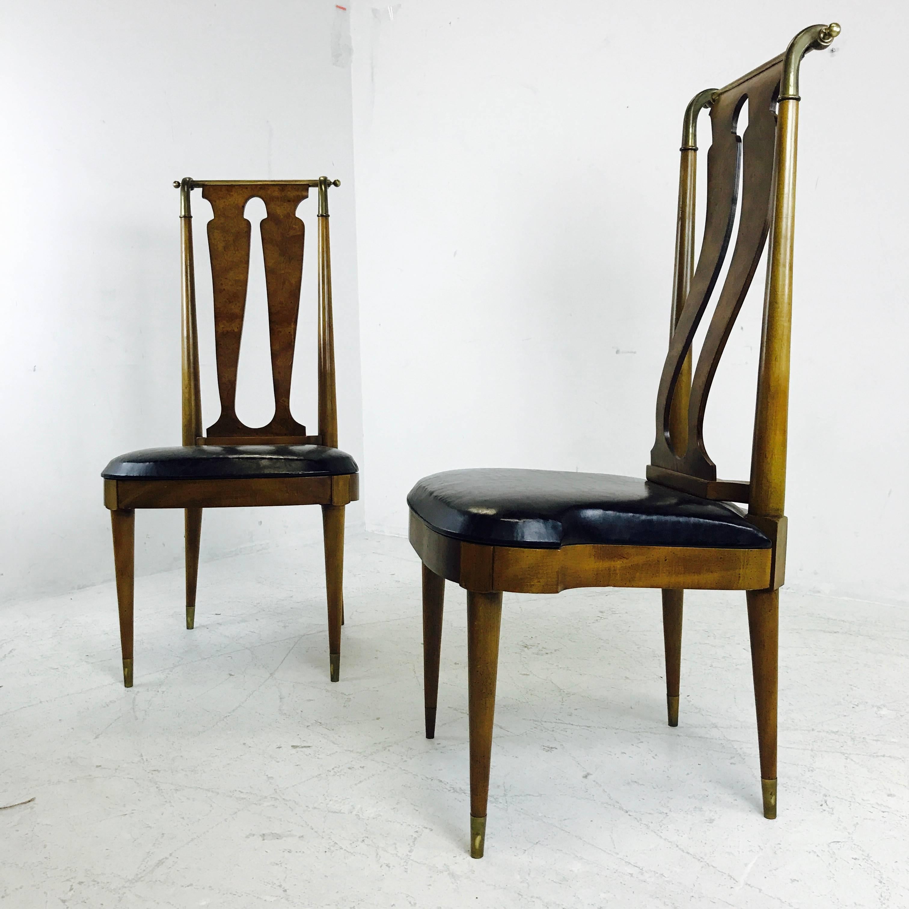 Pair of Italianate Burl Wood and Brass Side Chairs 2