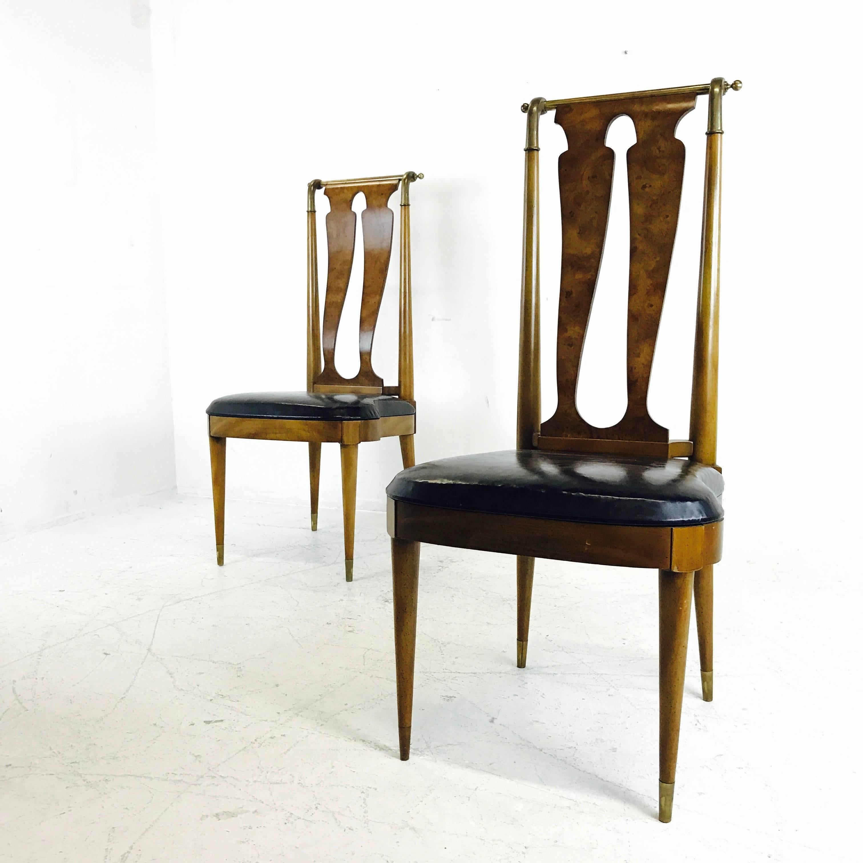 Pair of Italianate Burl Wood and Brass Side Chairs 3