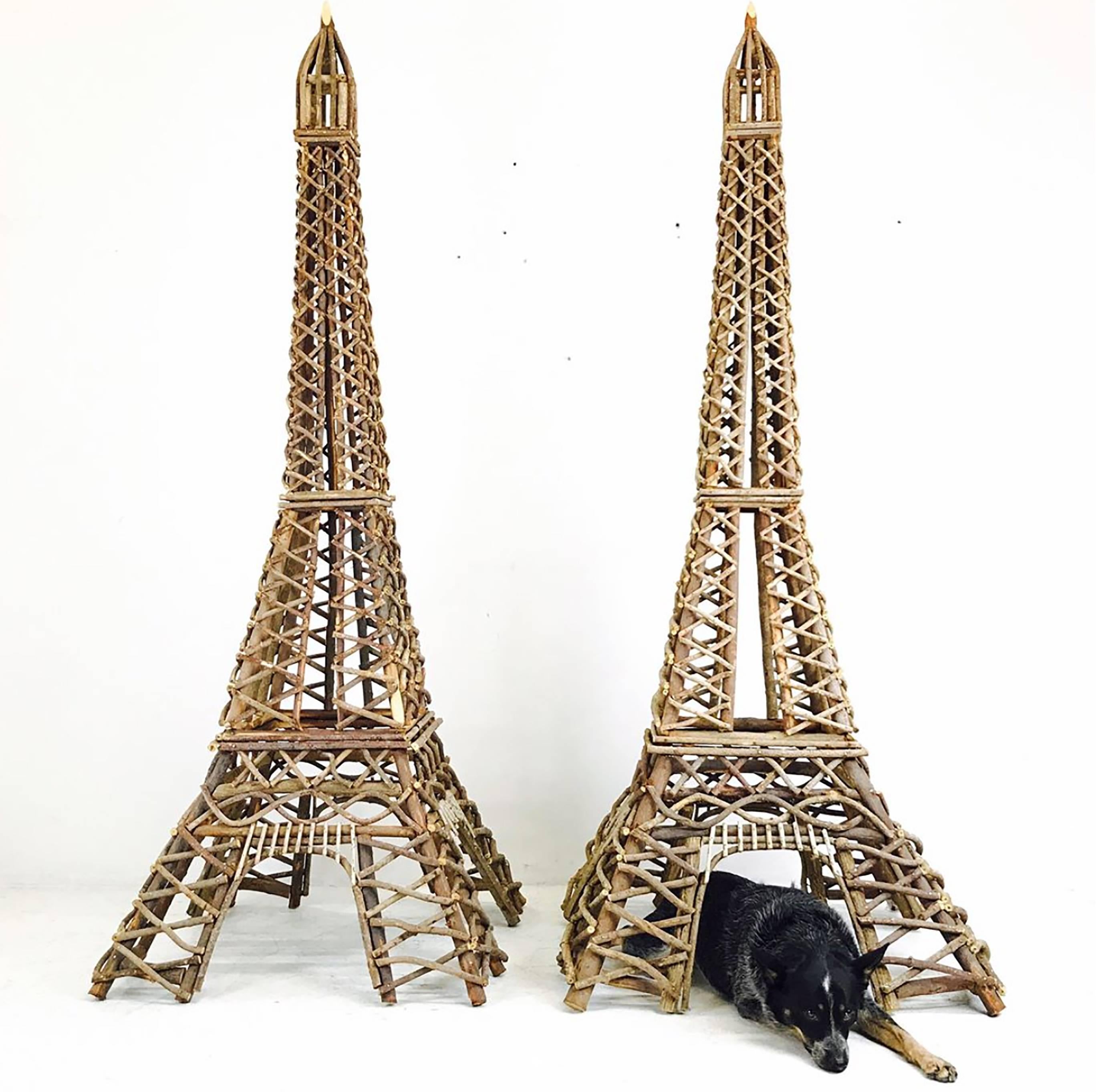 Pair of Eiffel Tower Twig Sculptures In Good Condition In Dallas, TX