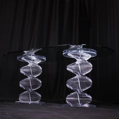 Double Spiral Lucite Pedestal Dining Table With Glass Top