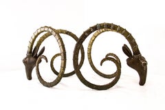 Pair Heavy Weighted Brass Rams / Ibex Dining Table Bases