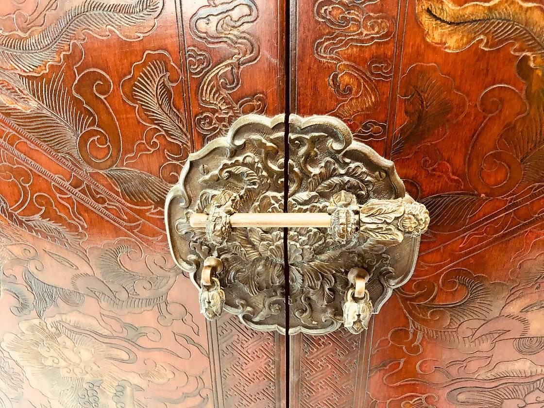 Carved Red Asian Armoire/Liquor Cabinet 1