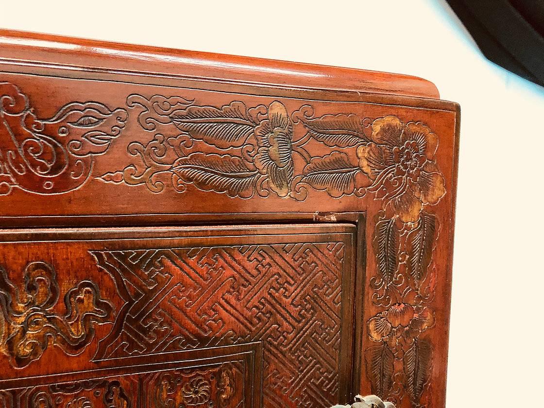 19th Century Carved Red Asian Armoire/Liquor Cabinet
