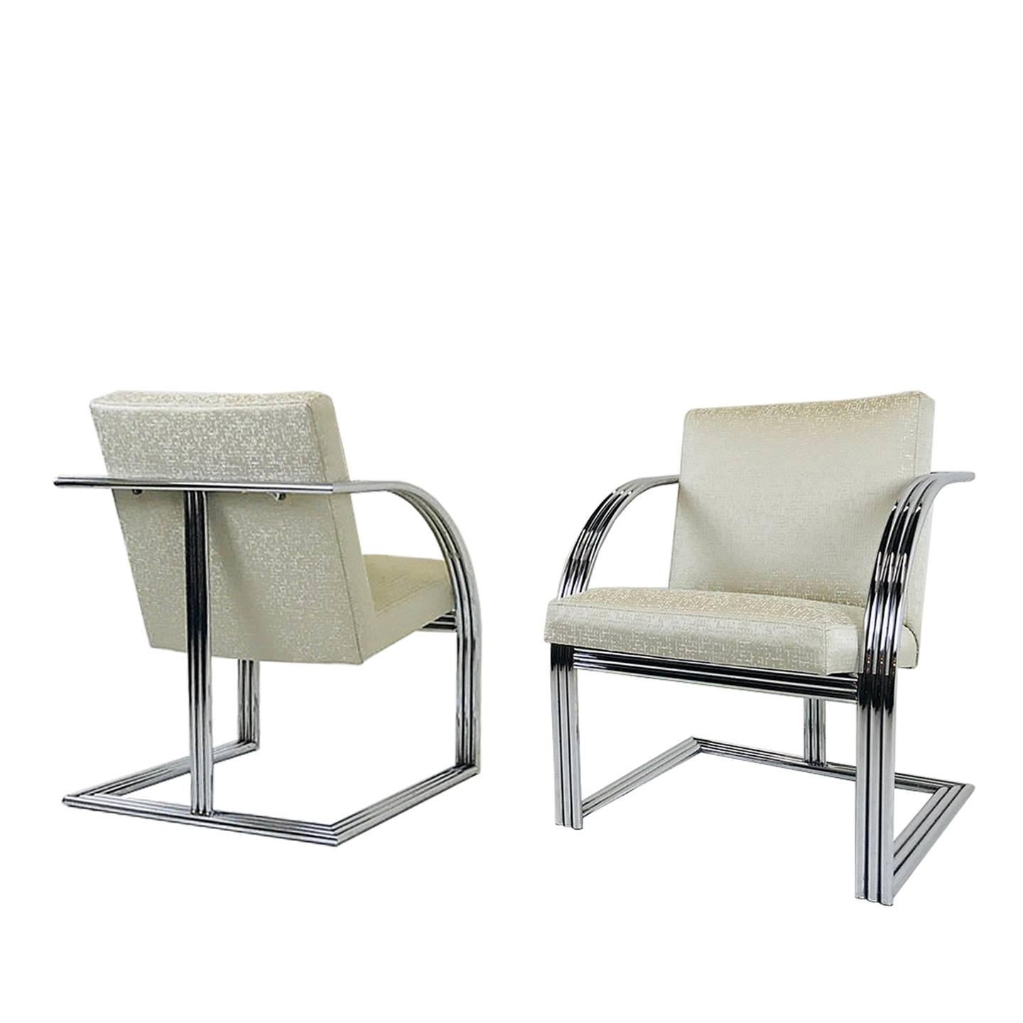 Pair of Milo Baughman T-Back Deco Style Armchairs
