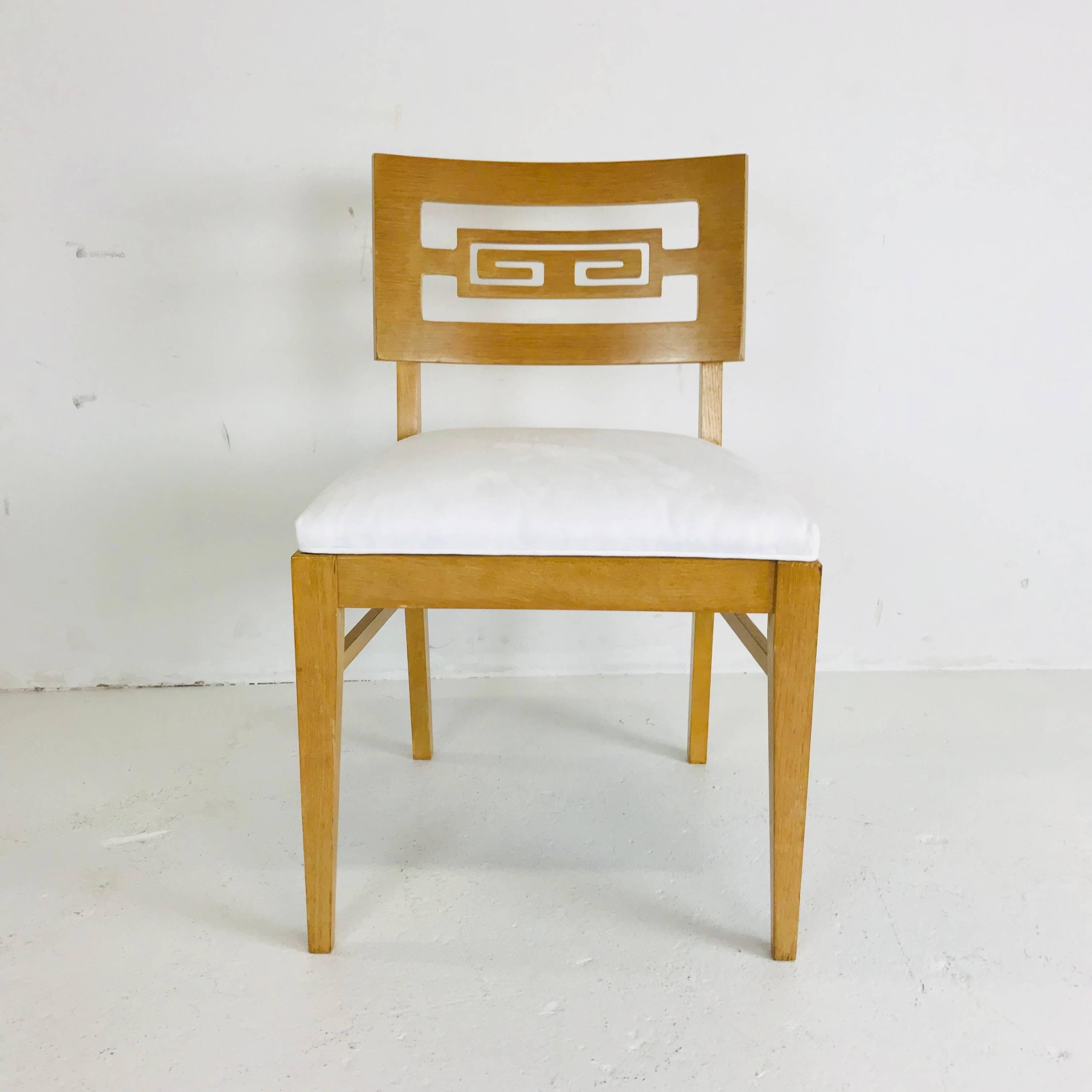 Set of Six Oak Midcentury Greek Key Dining Chairs In Good Condition In Dallas, TX