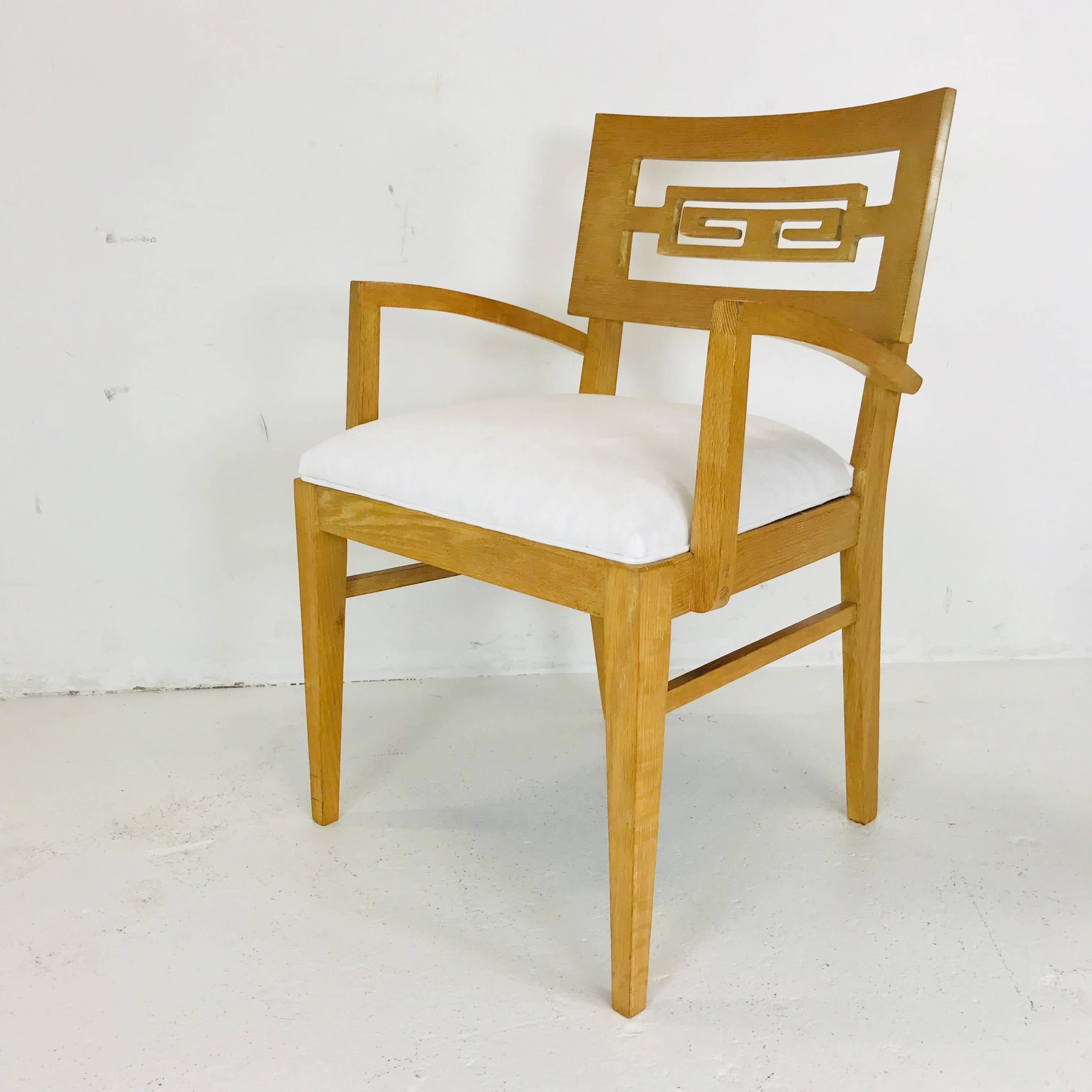 Mid-Century Modern Set of Six Oak Midcentury Greek Key Dining Chairs