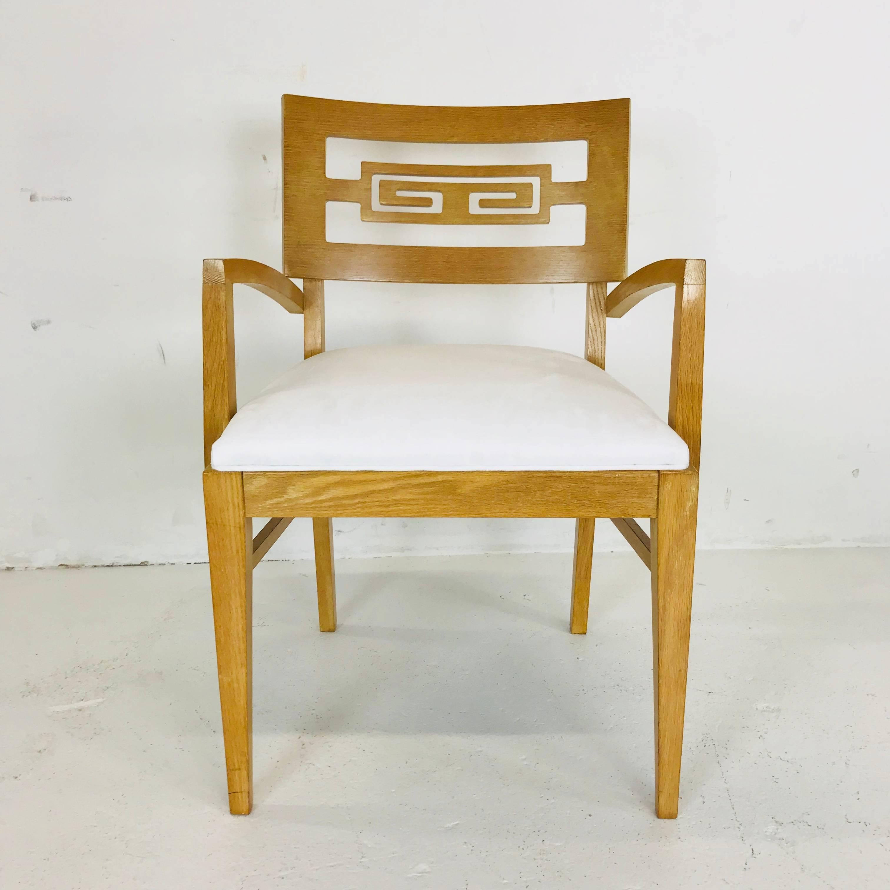 20th Century Set of Six Oak Midcentury Greek Key Dining Chairs