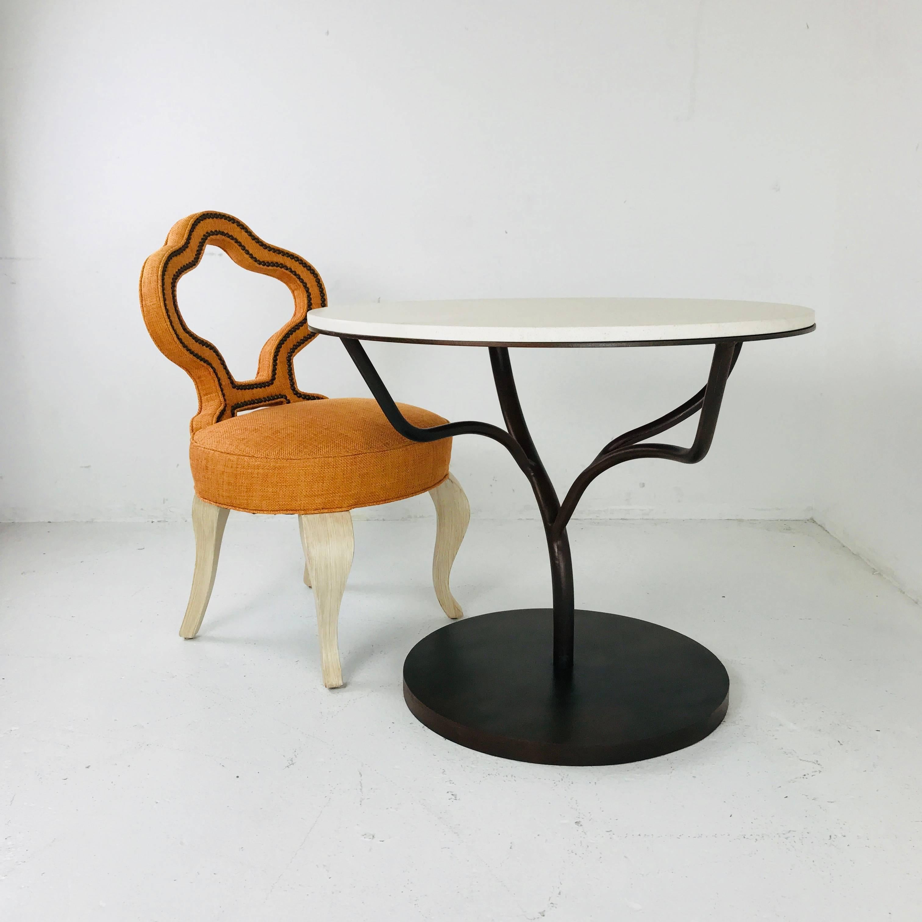 Contemporary Limestone Top Vine Occasional Table with Oxidized Finish