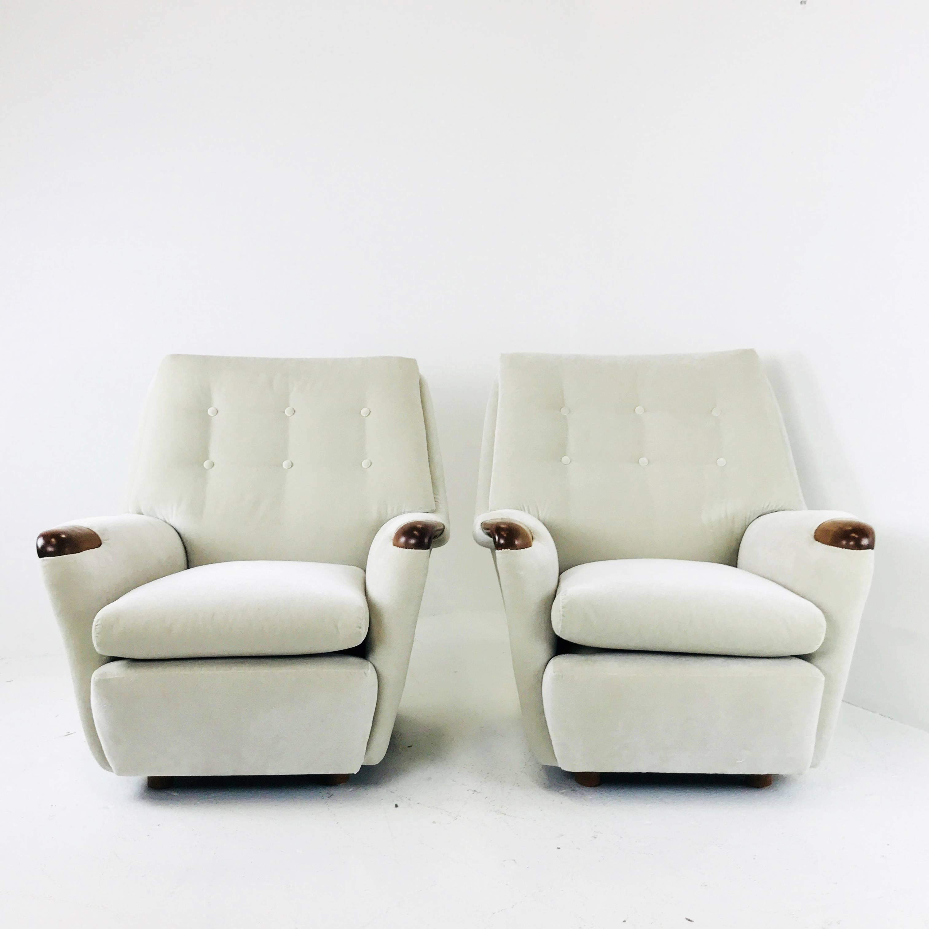 20th Century Pair of Vintage Italian Lounge Chairs in Holly Hunt Velvet