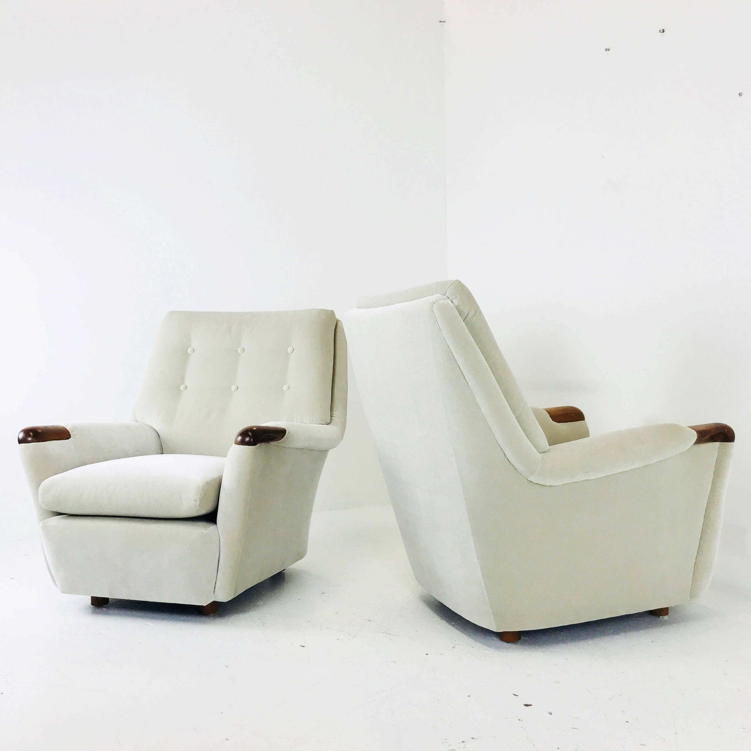 Woodwork Pair of Vintage Italian Lounge Chairs in Holly Hunt Velvet