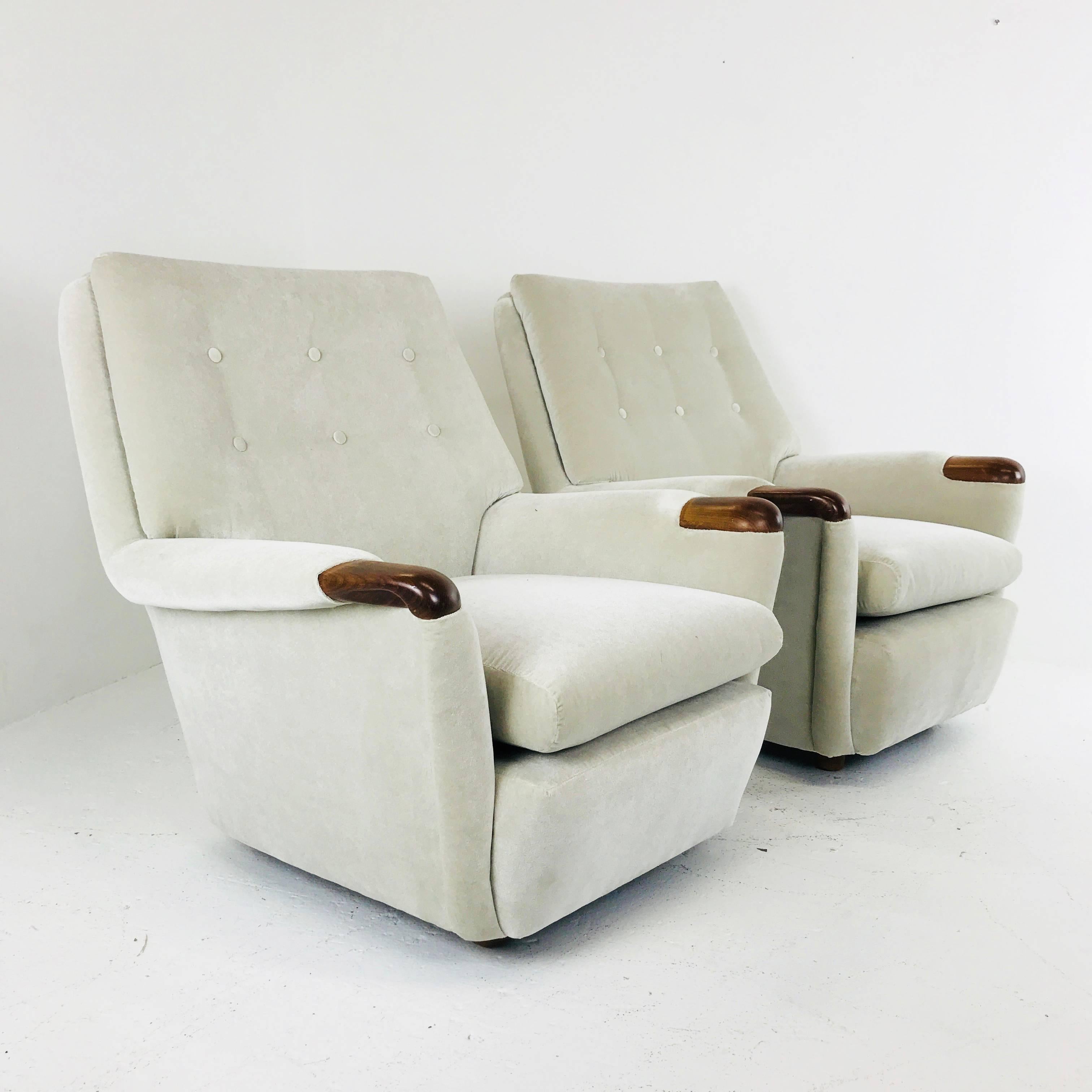 Fabric Pair of Vintage Italian Lounge Chairs in Holly Hunt Velvet