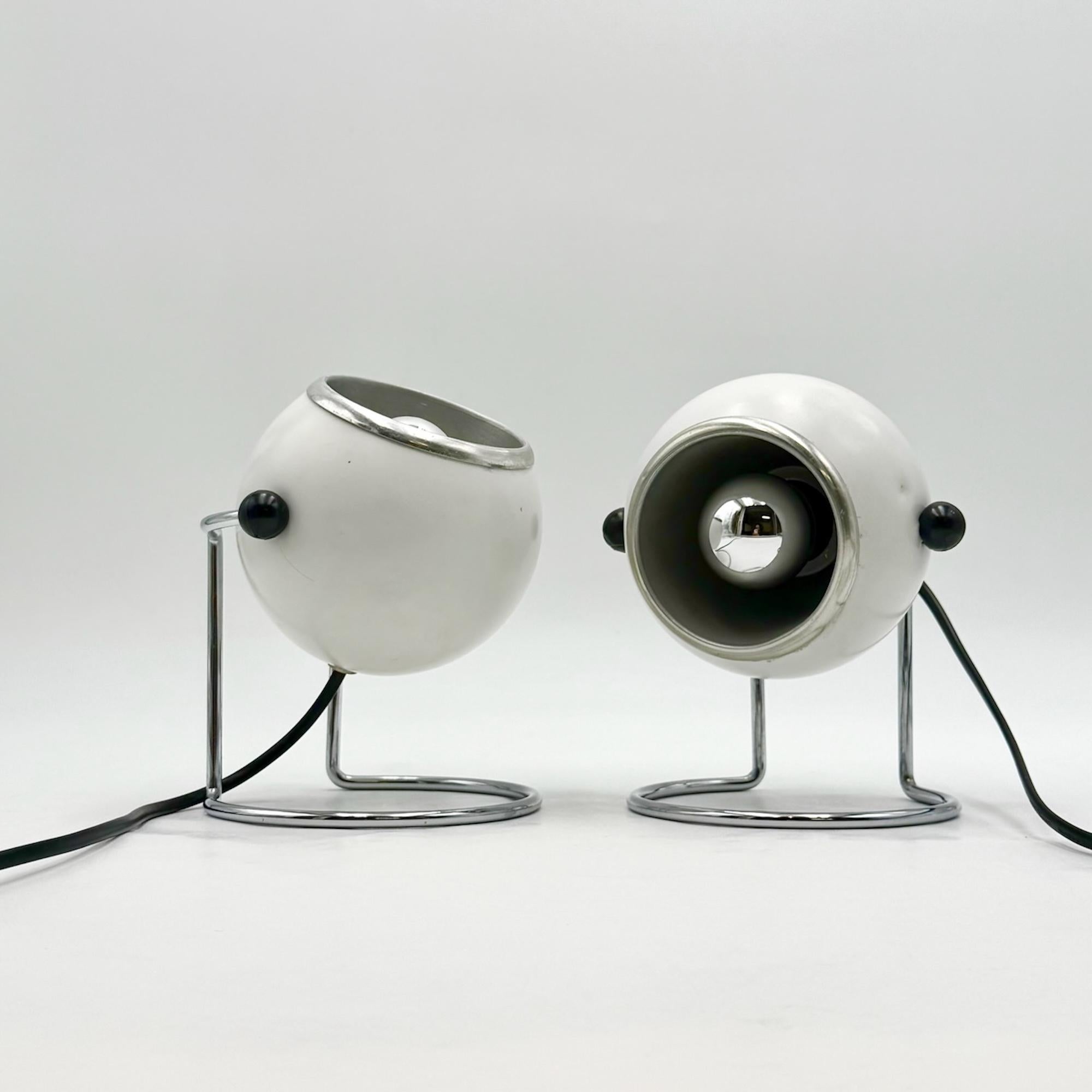 Lámparas Eyeball de los años 70 by Targetti Sankey - Par Ajustable Cromo Blanco Era espacial en venta