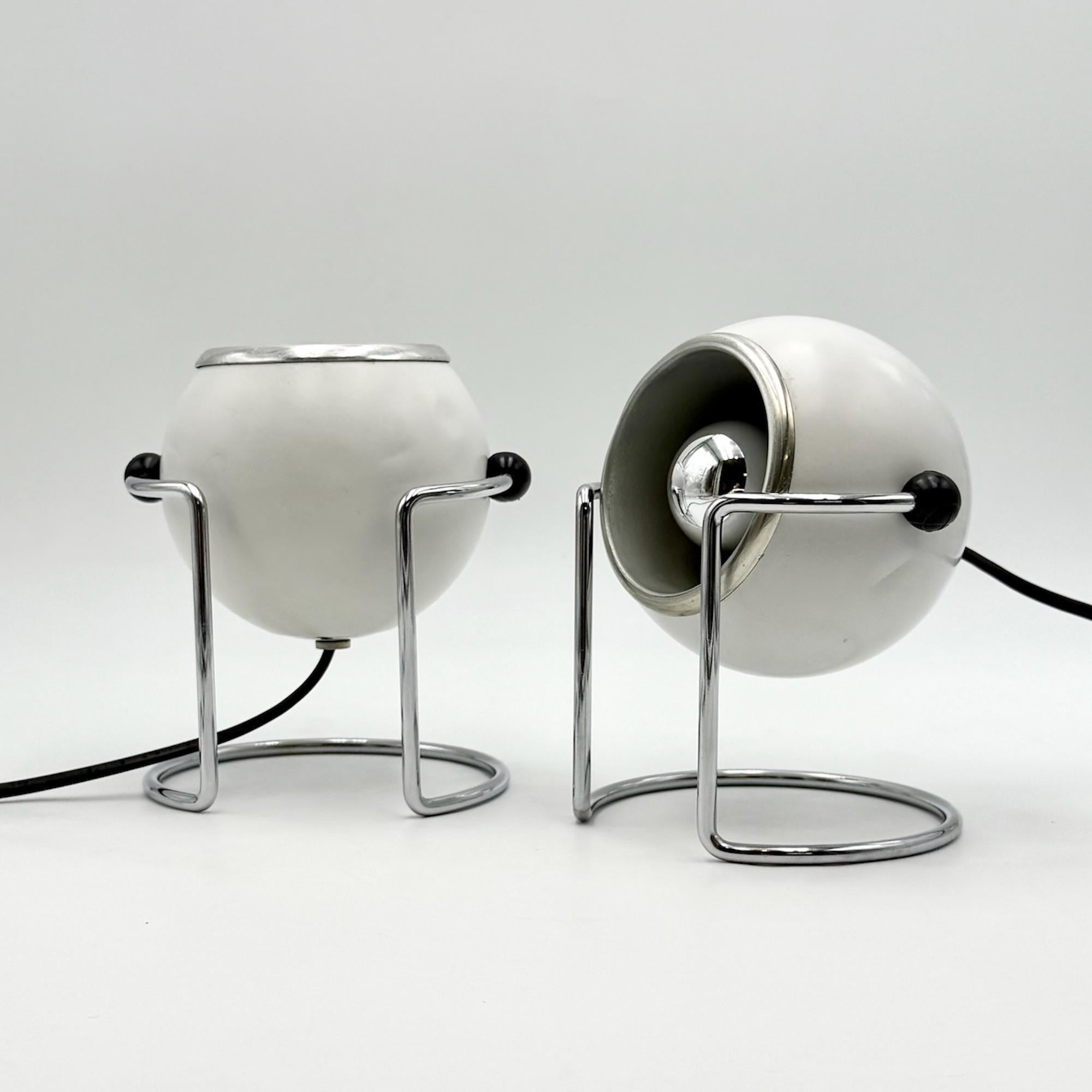 Lámparas Eyeball de los años 70 by Targetti Sankey - Par Ajustable Cromo Blanco Italiano en venta