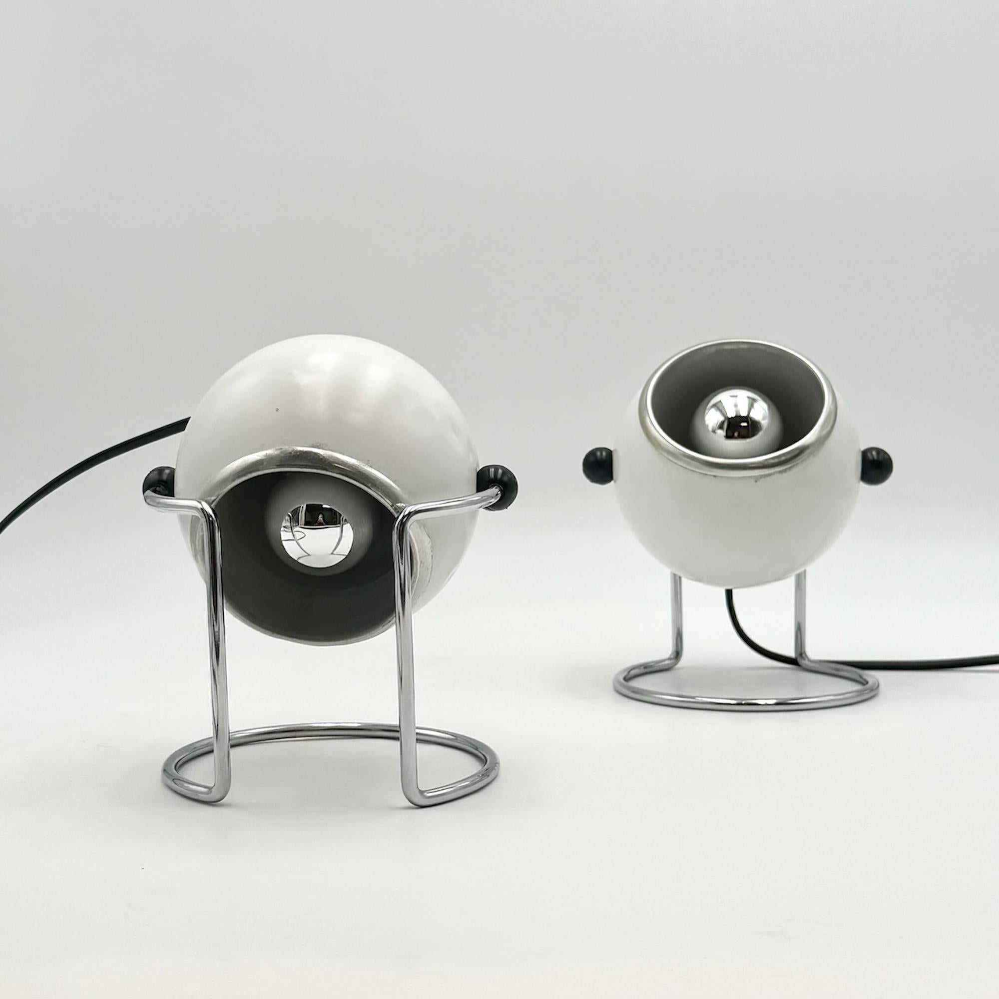 Lámparas Eyeball de los años 70 by Targetti Sankey - Par Ajustable Cromo Blanco finales del siglo XX en venta
