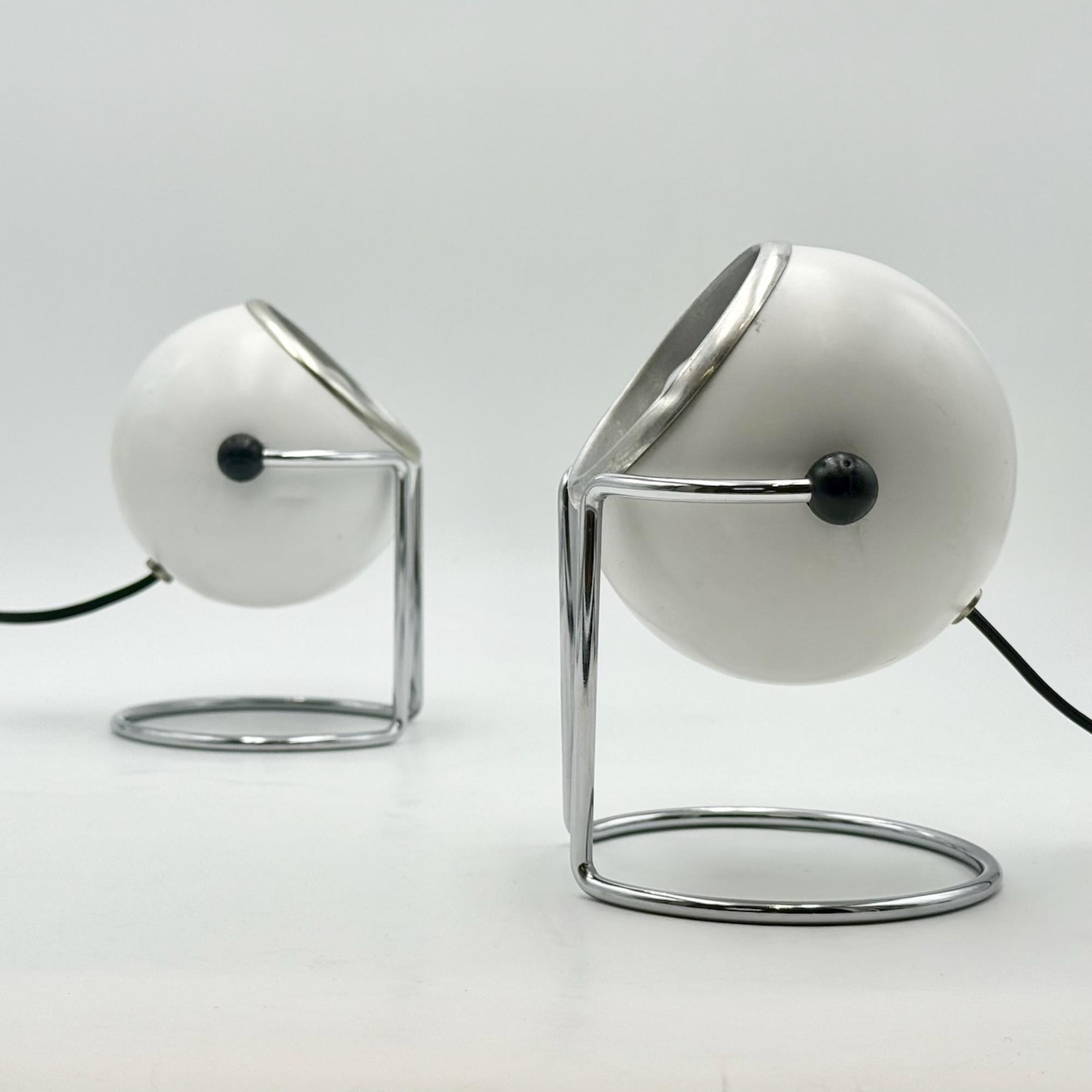 Lámparas Eyeball de los años 70 by Targetti Sankey - Par Ajustable Cromo Blanco en Bueno estado para la venta en San Benedetto Del Tronto, IT