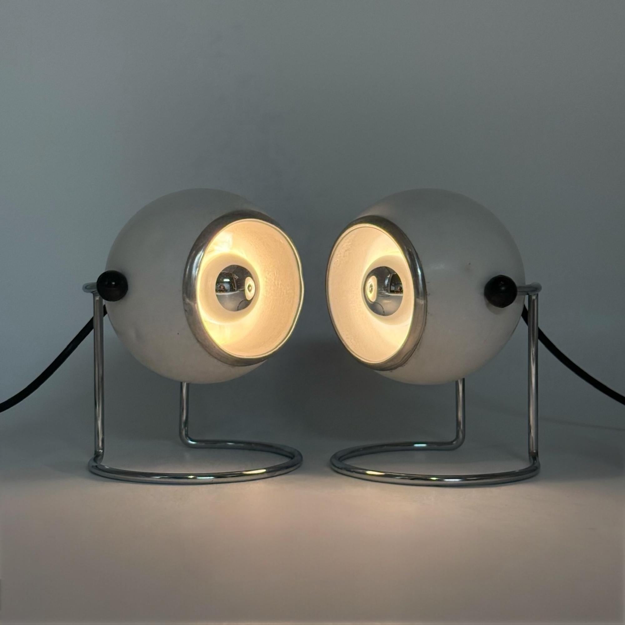 Lámparas Eyeball de los años 70 by Targetti Sankey - Par Ajustable Cromo Blanco en venta 5