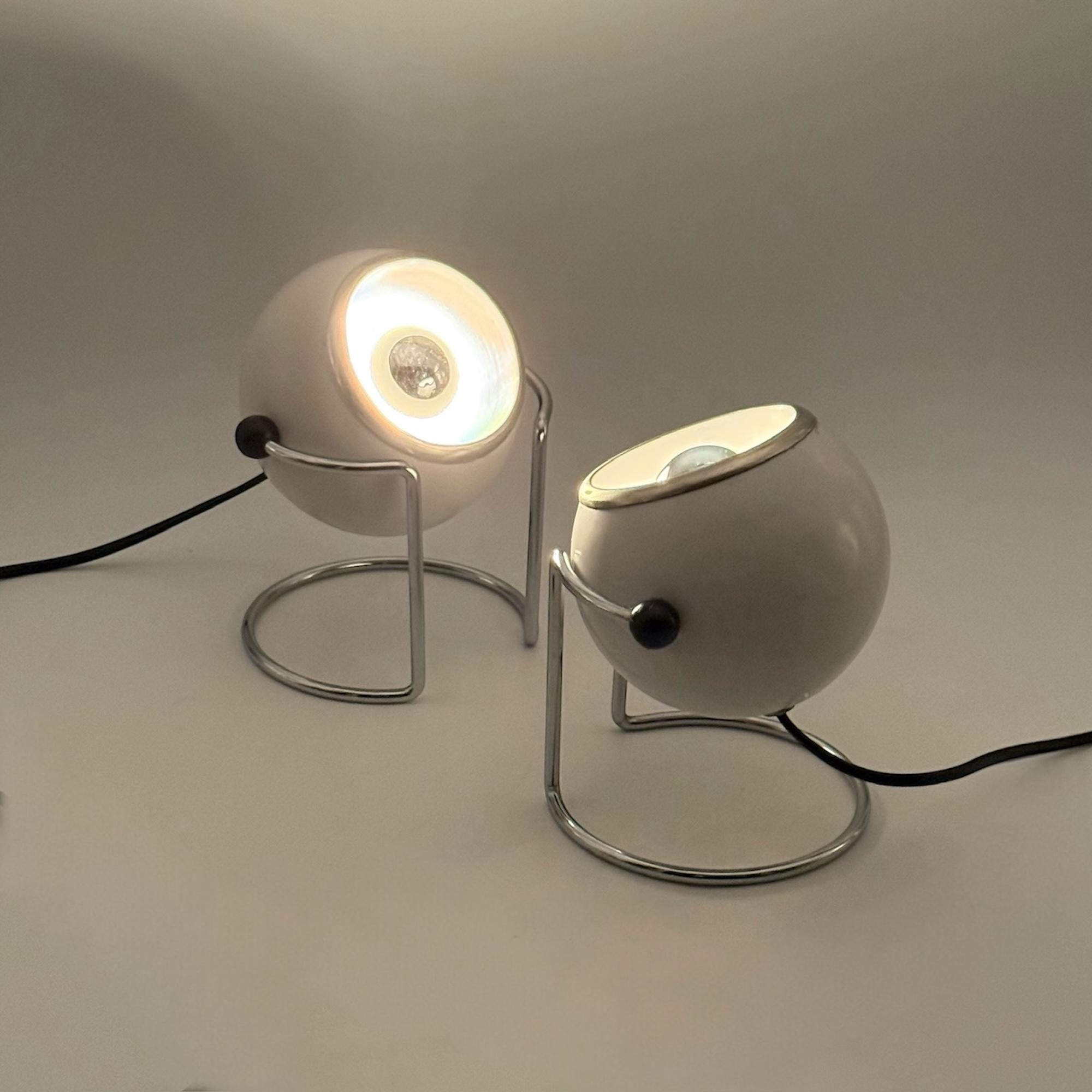 Lámparas Eyeball de los años 70 by Targetti Sankey - Par Ajustable Cromo Blanco en venta 3