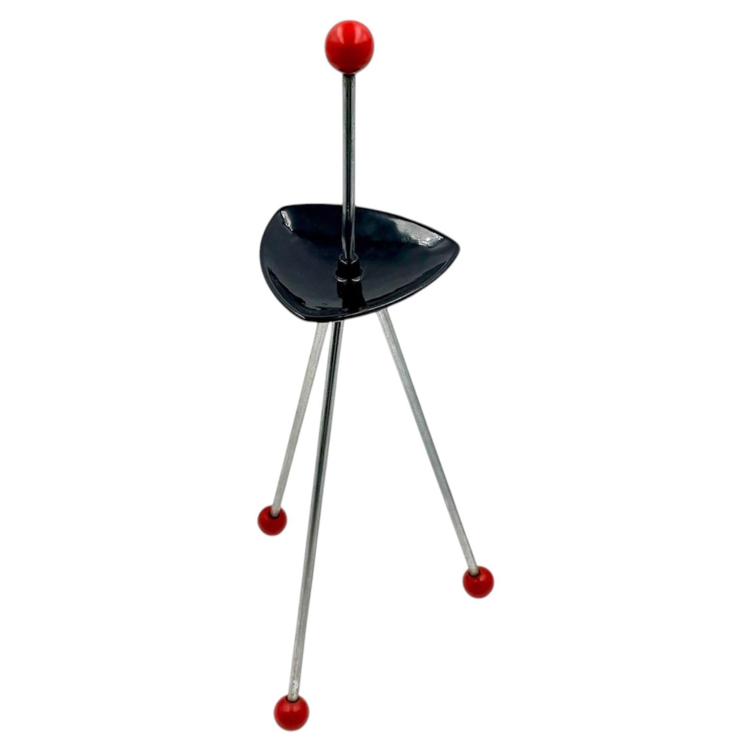 60s Tripod Floor Ashtray in Black Ceramic, Chrome, and Red, Italy For Sale