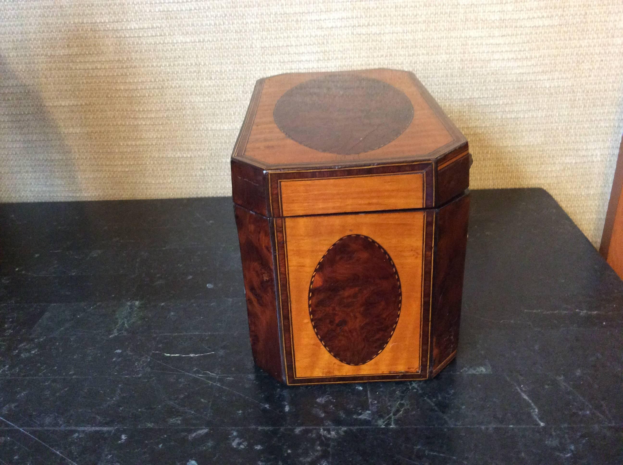 Wood Octagon Shaped 19th Century Tea Caddy For Sale