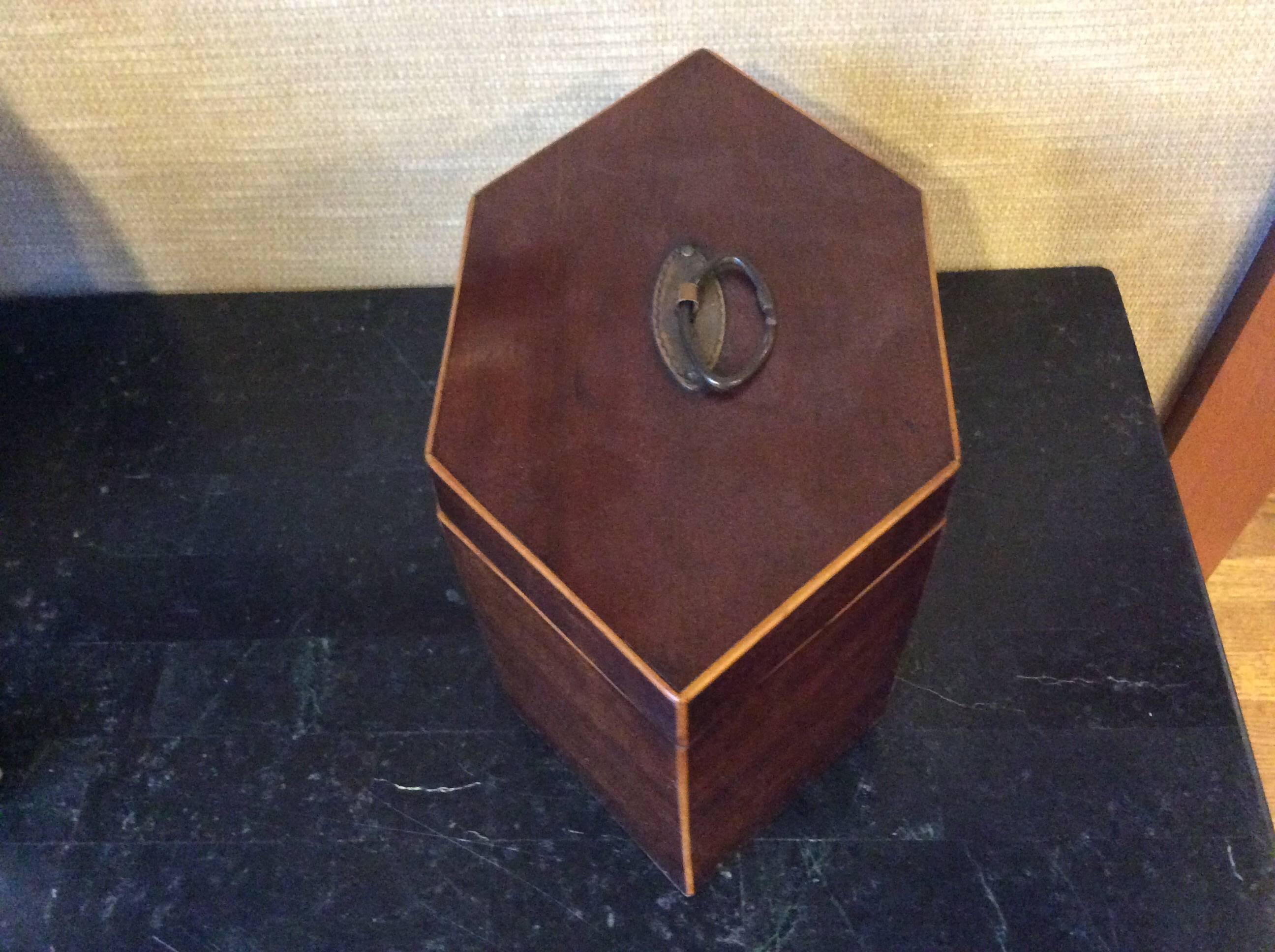 19th century velvet lined box. Unique shape and hardware.