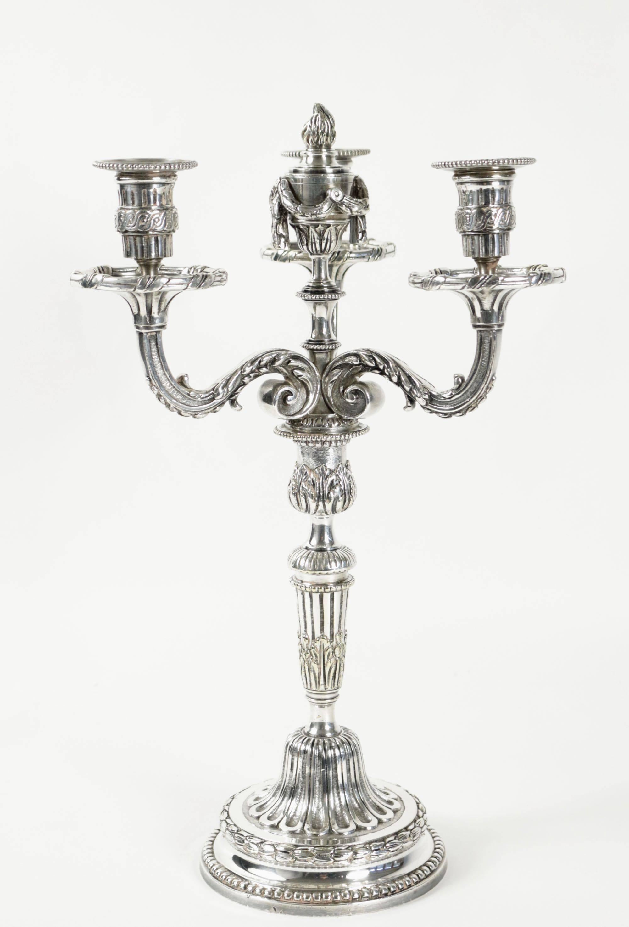 Two candelabras, three arms of lights, bronze silvered