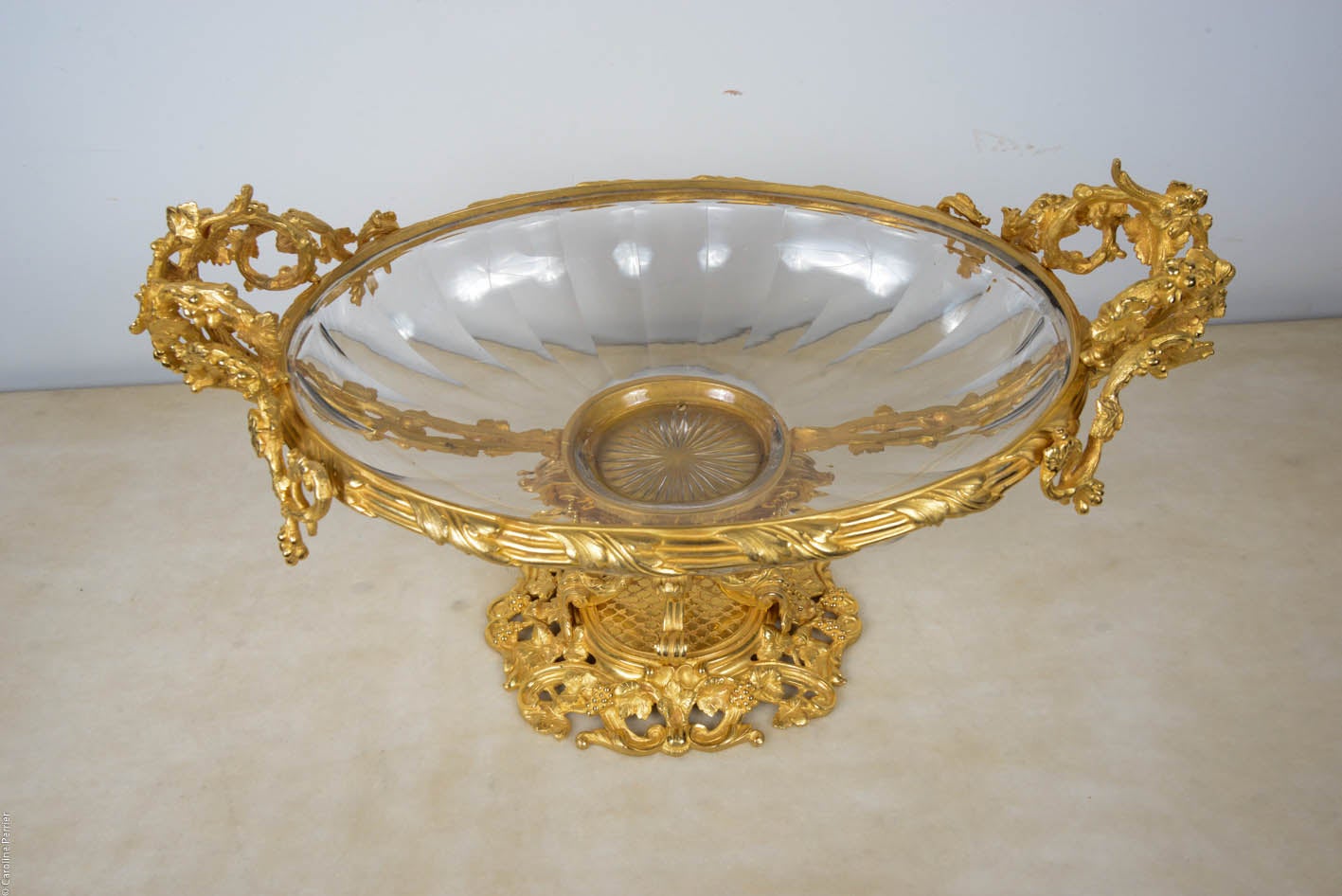 Faceted Crystal and Gilded Bronze Center of Table For Sale