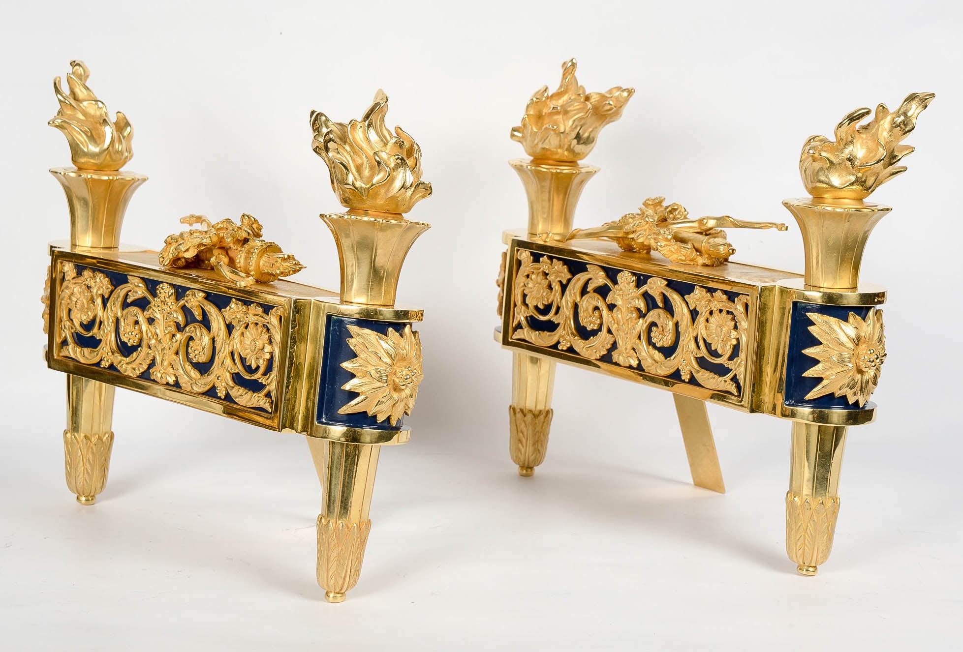 Gorgeous gilded bronze  Louis XVI style  fire-dogs  signed M.Saltel.