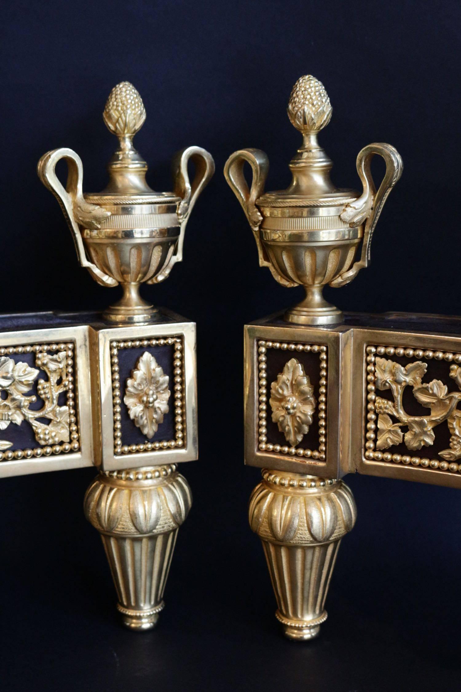 French Pair of Gorgeous Fire Dogs Louis XVI Style For Sale