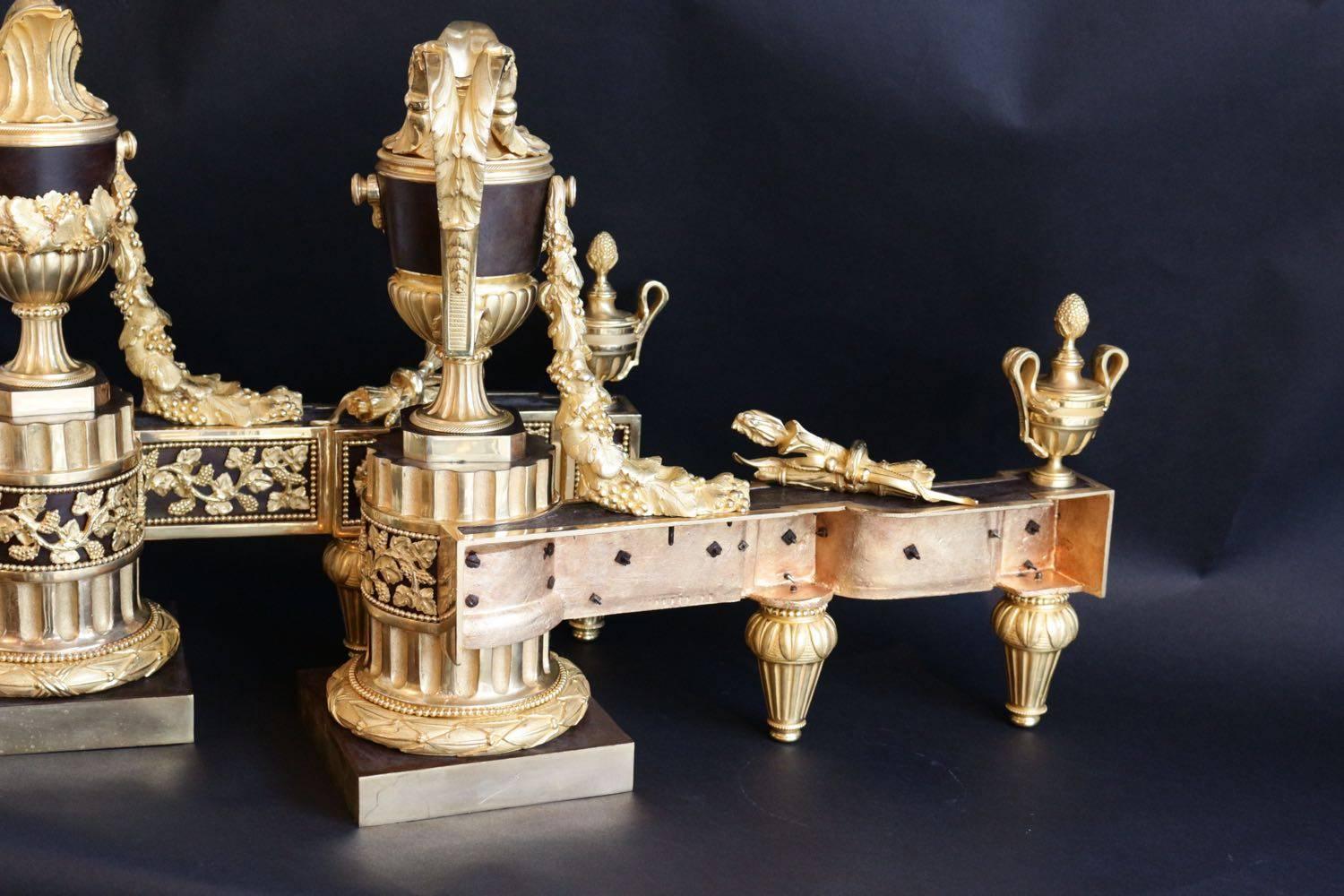 19th Century Pair of Gorgeous Fire Dogs Louis XVI Style For Sale