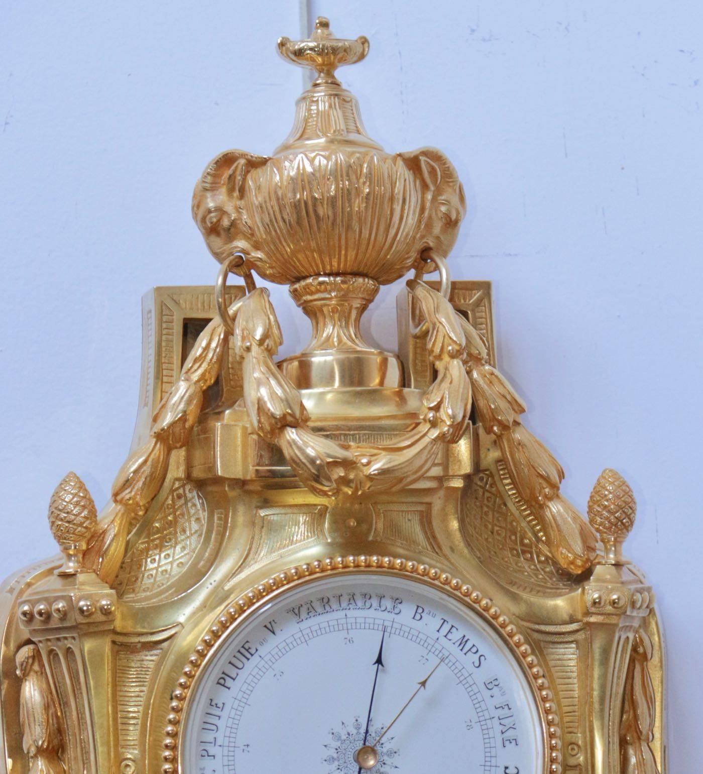 Gilt Set of Two Pieces, One Wall Clock and One Barometer For Sale