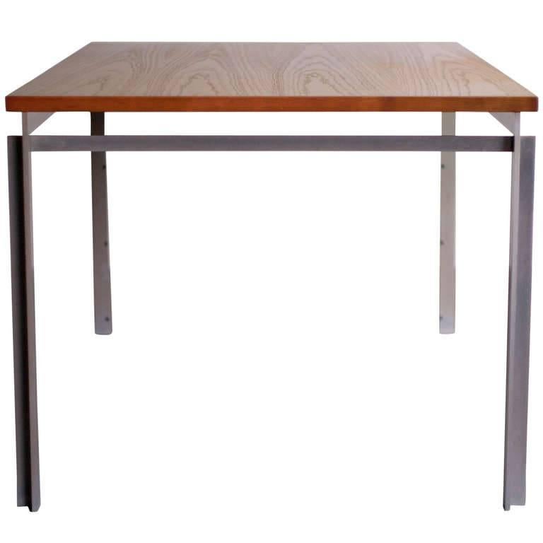 Offerd by Zitzo, Amsterdam: Danish design work table or desk by Poul Kjærholm for E. Kold Christensen, designed 1957.
Matte chromed flattened steel frame, oregon pine tabletop. 

Signed with impressed manufacturer’s marks to frame.

Literature: M.