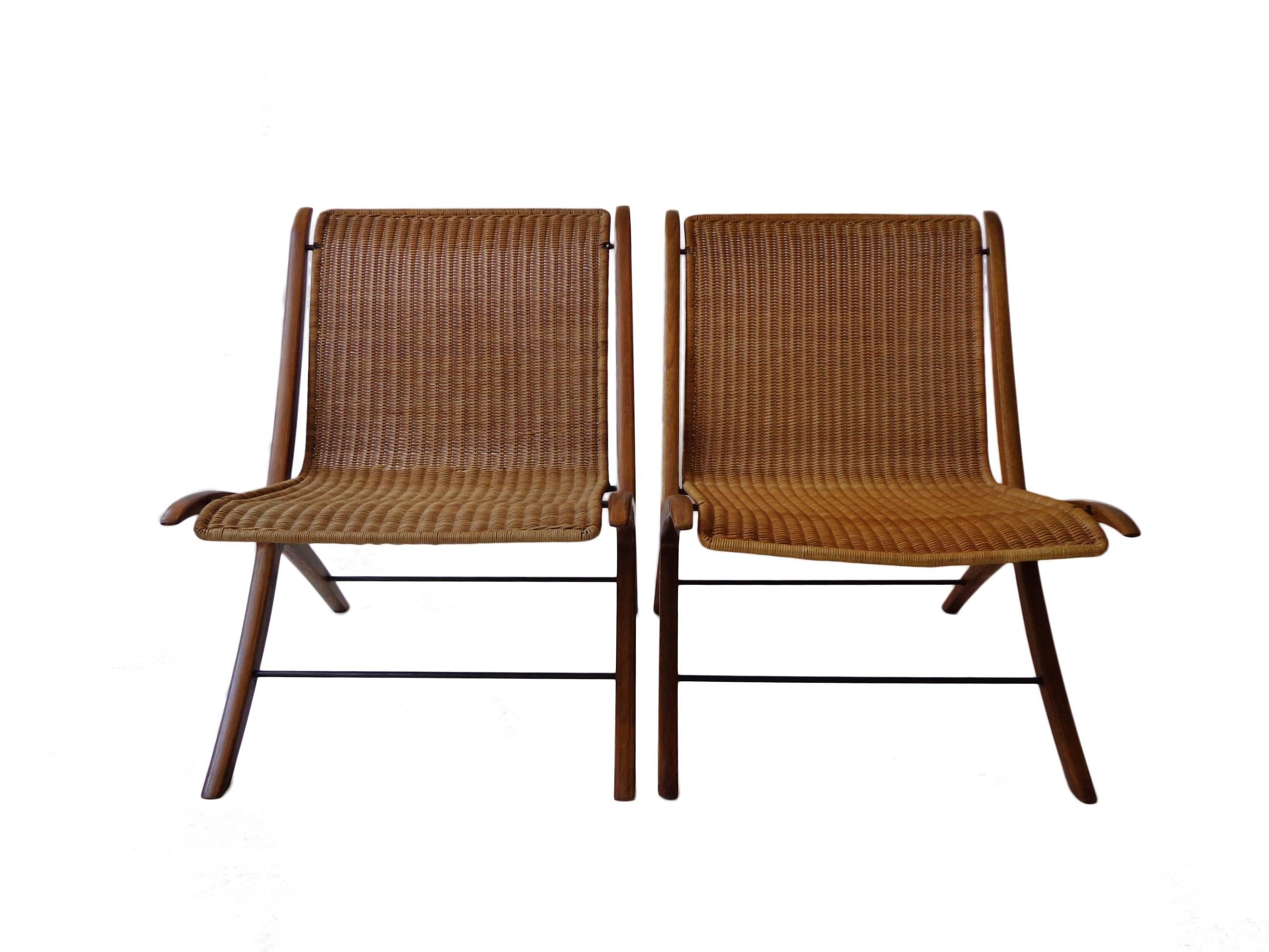 Scandinavian Modern Danish Pair of teak-cane X lounge Chair by Hvidt & Mølgaard for F. Hansen, 1960s For Sale