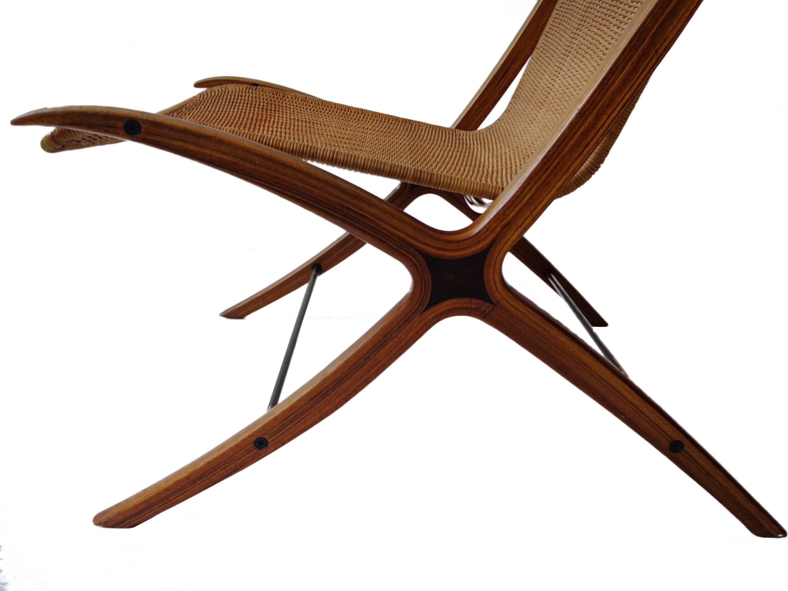 Danish Pair of teak-cane X lounge Chair by Hvidt & Mølgaard for F. Hansen, 1960s In Good Condition For Sale In Amsterdam, NL